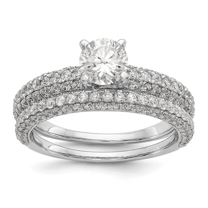 14K White Gold Diamond Peg Set CZ Engagement Ring