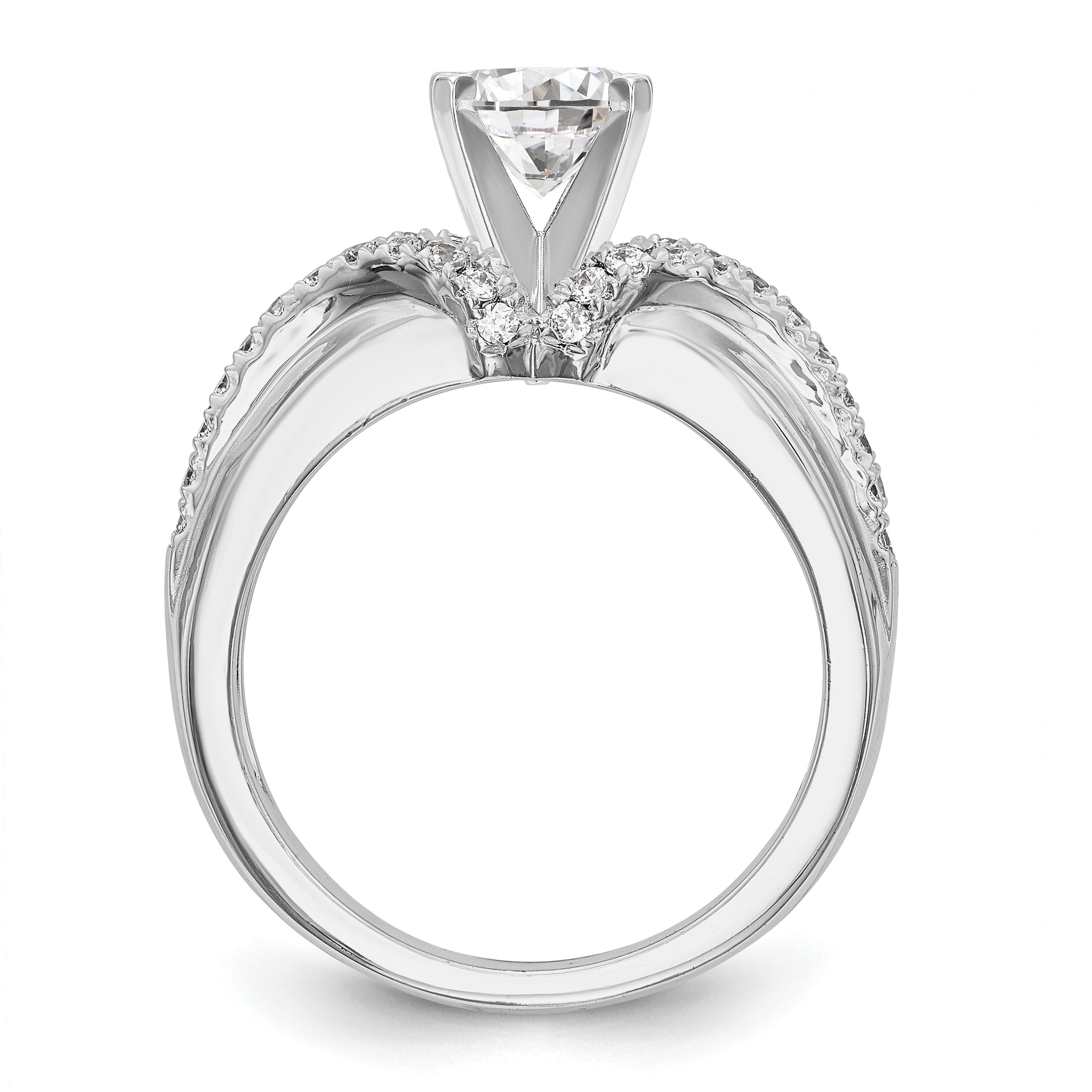 14K White Gold Diamond Peg Set CZ Engagement Ring