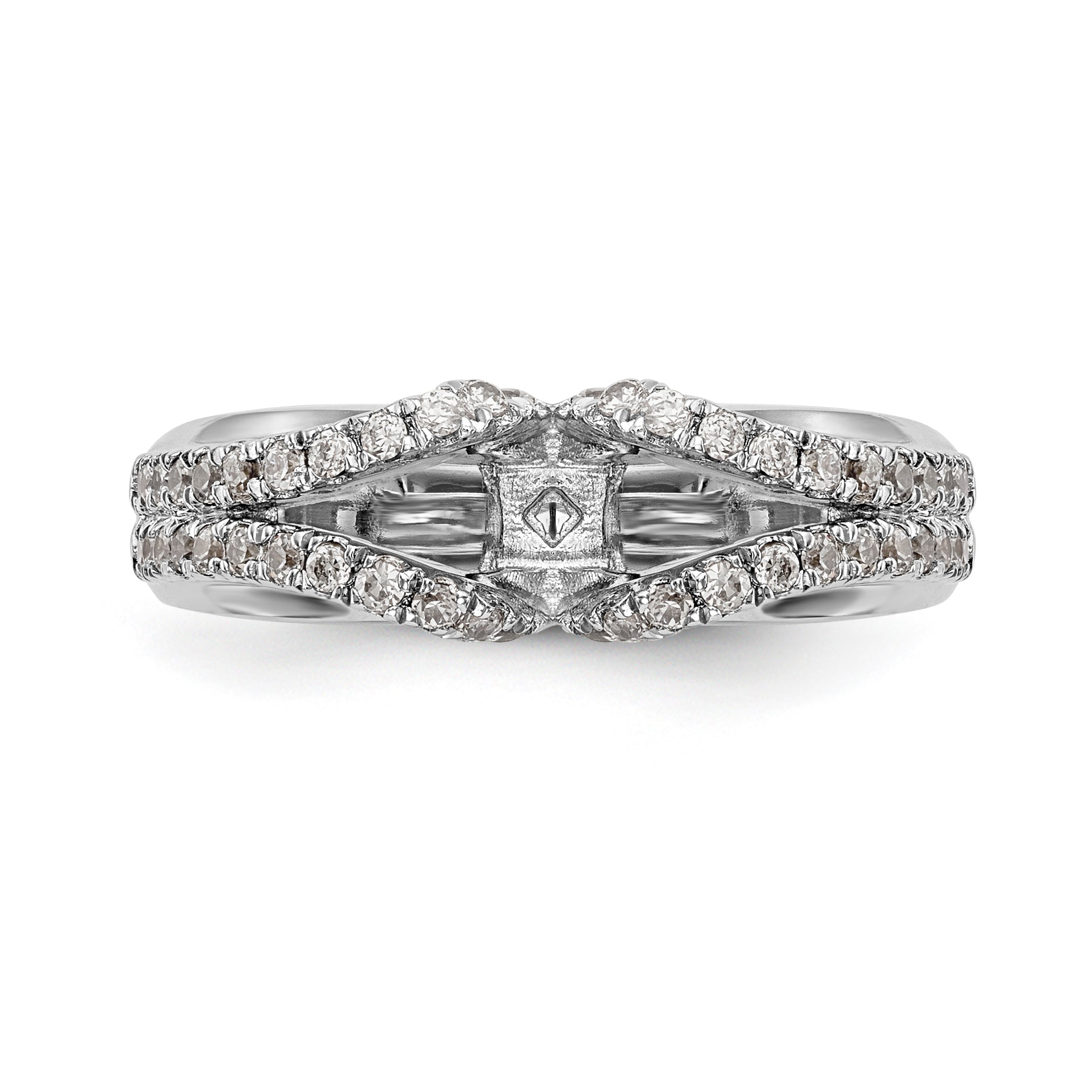 14K White Gold Diamond Peg Set CZ Engagement Ring