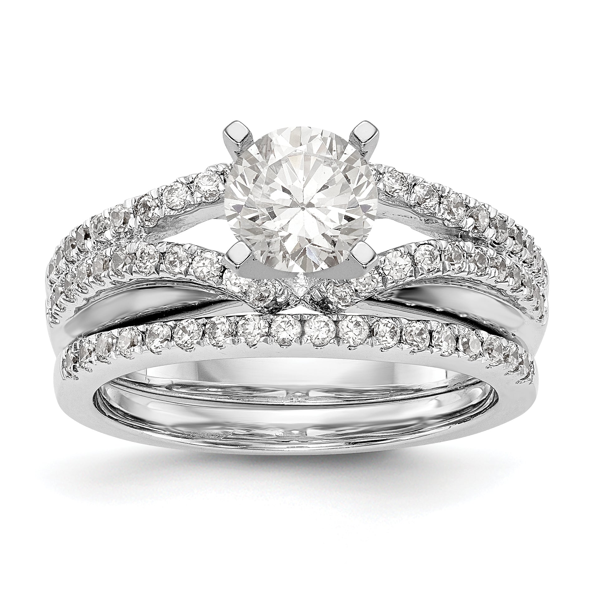 14K White Gold Diamond Peg Set CZ Engagement Ring