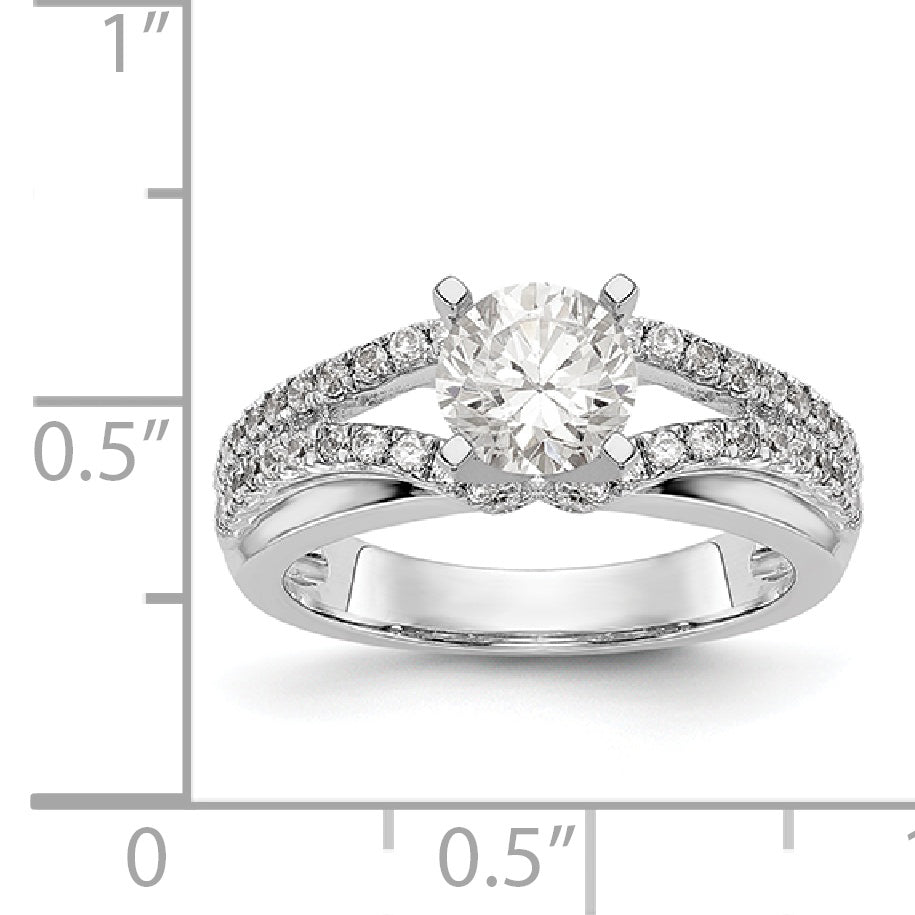 14K White Gold Diamond Peg Set CZ Engagement Ring
