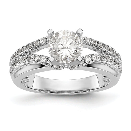 14K White Gold Diamond Peg Set CZ Engagement Ring