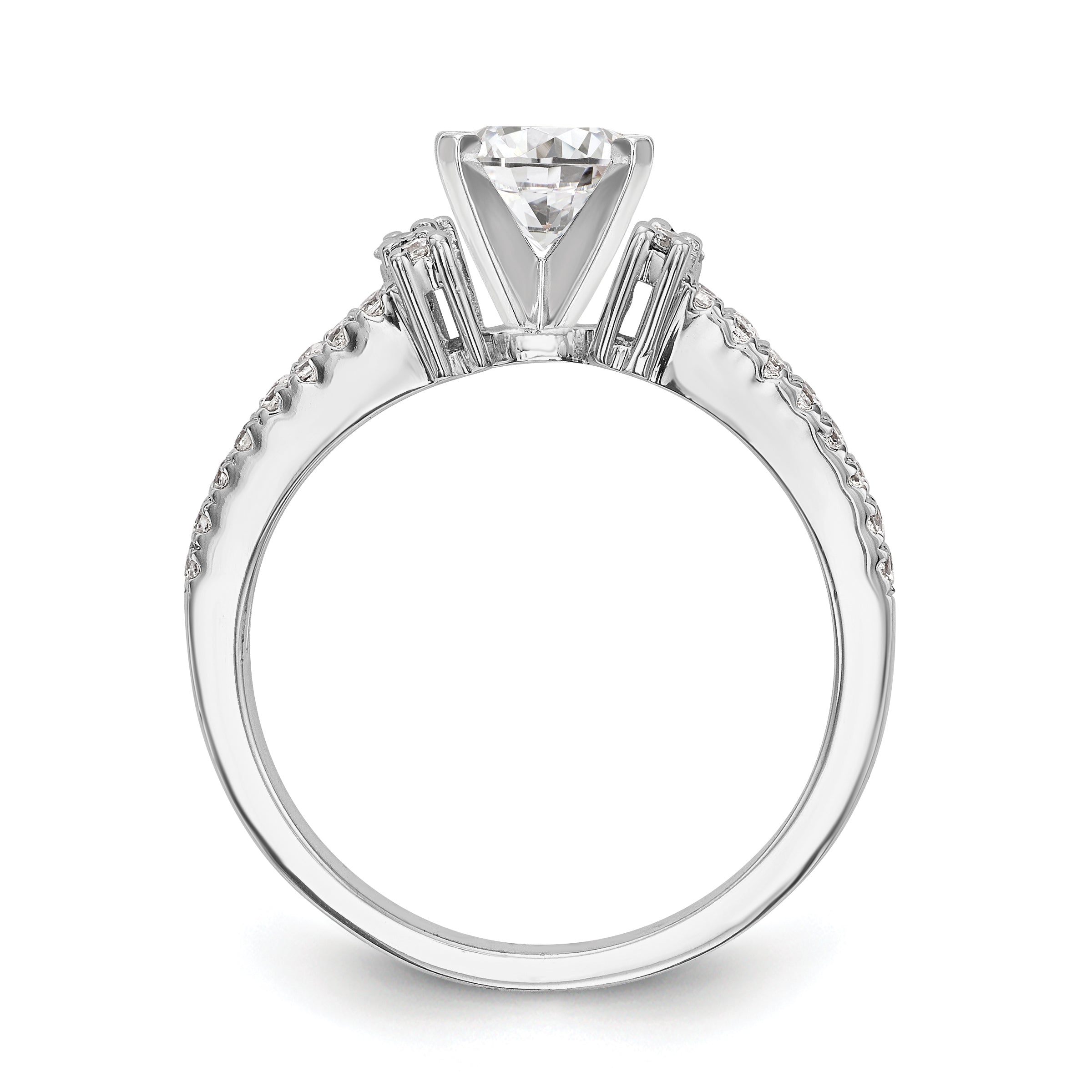 14K White Gold Diamond Peg Set CZ Engagement Ring