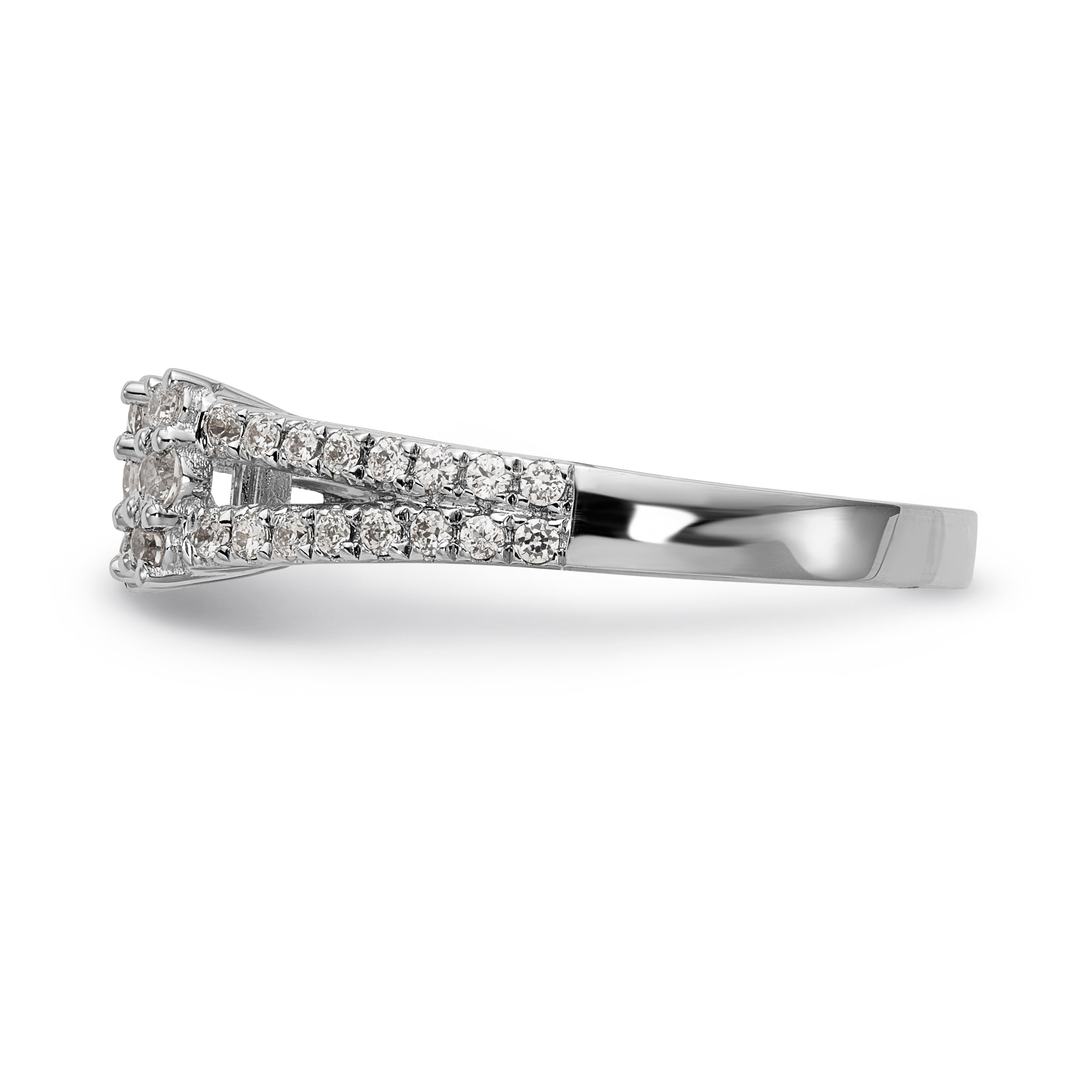 14K White Gold Diamond Peg Set CZ Engagement Ring