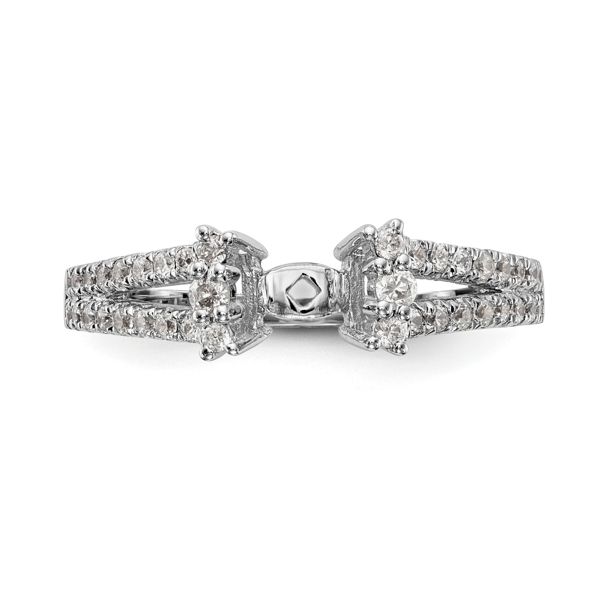 14K White Gold Diamond Peg Set CZ Engagement Ring