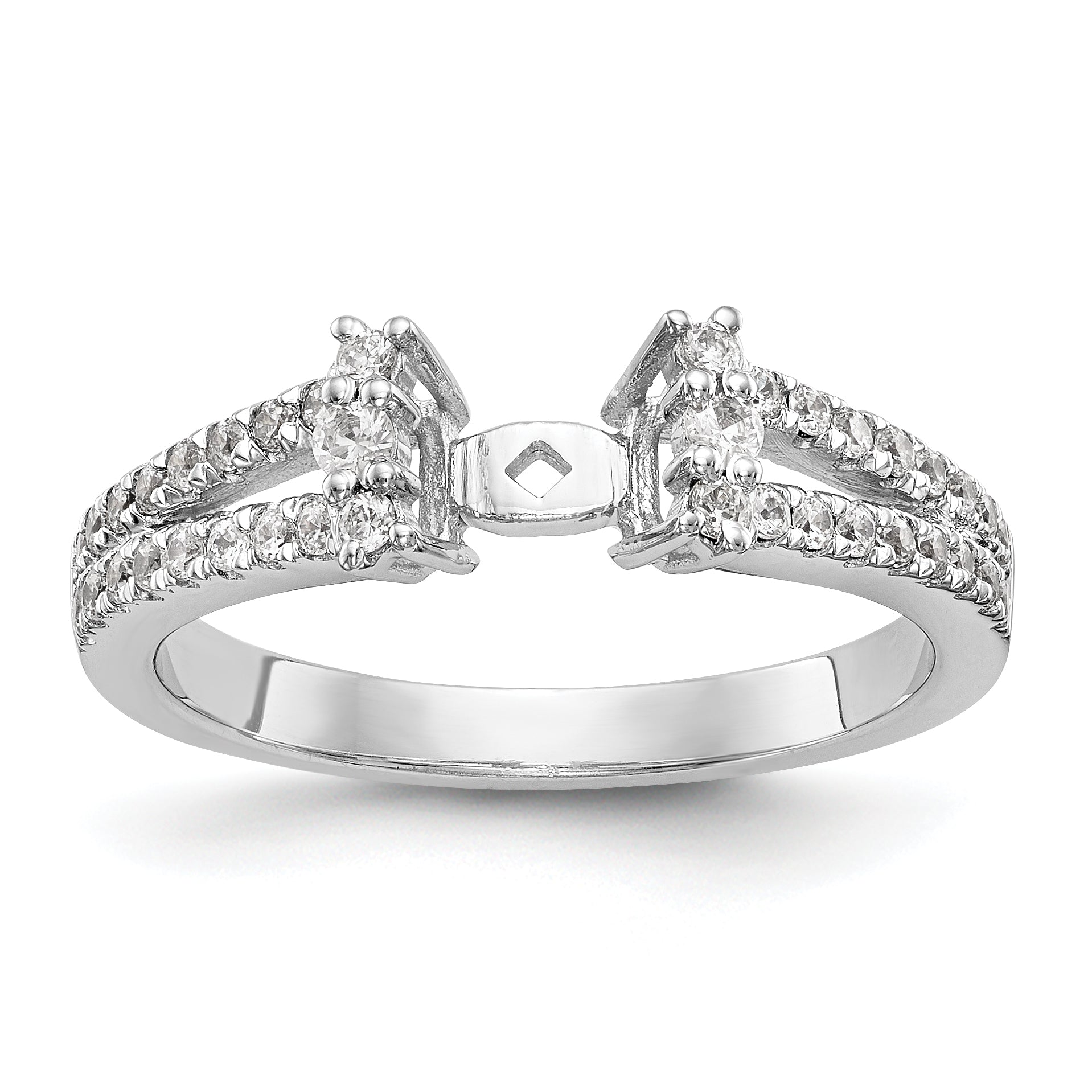 14K White Gold Diamond Peg Set CZ Engagement Ring