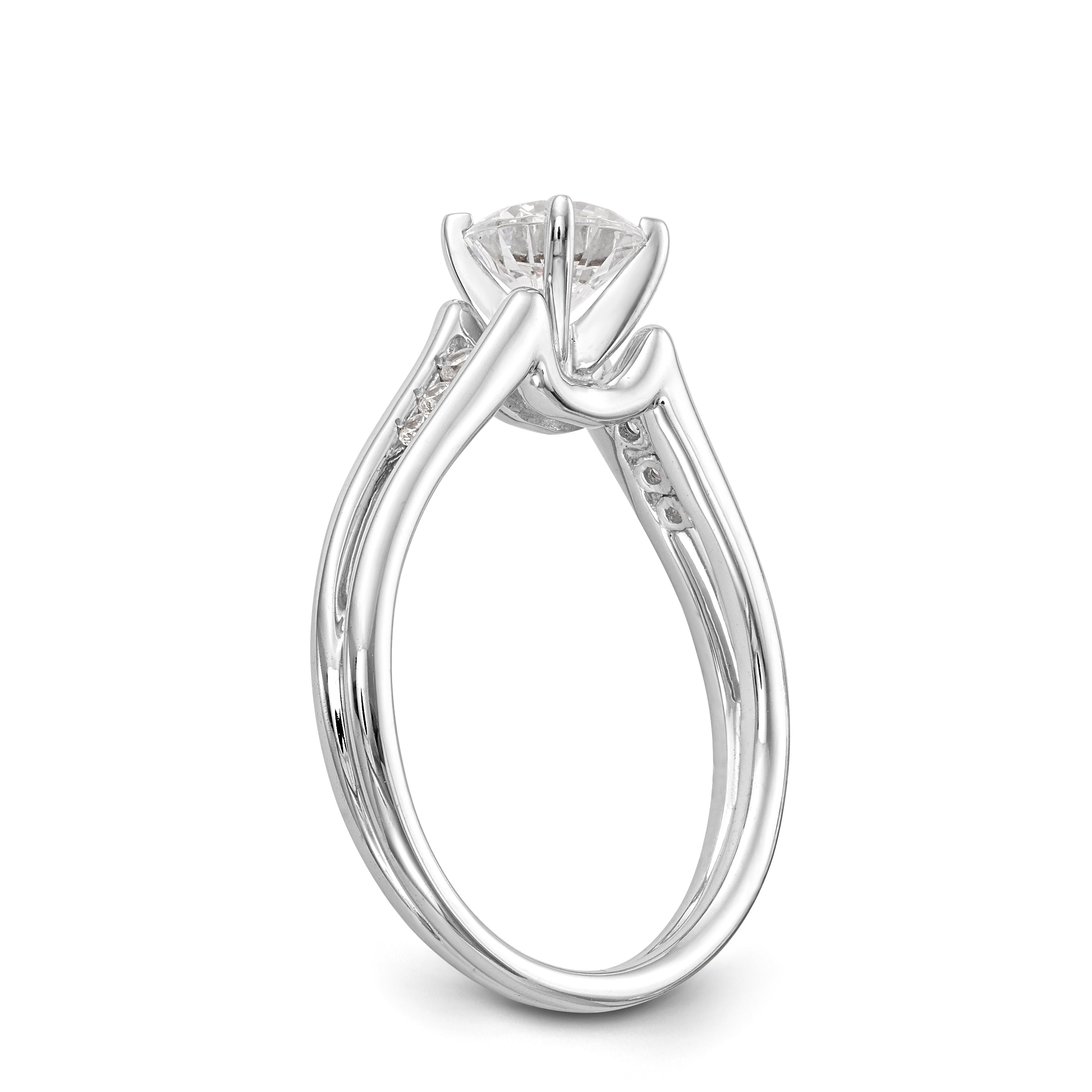 14K White Gold Diamond Peg Set CZ Engagement Ring