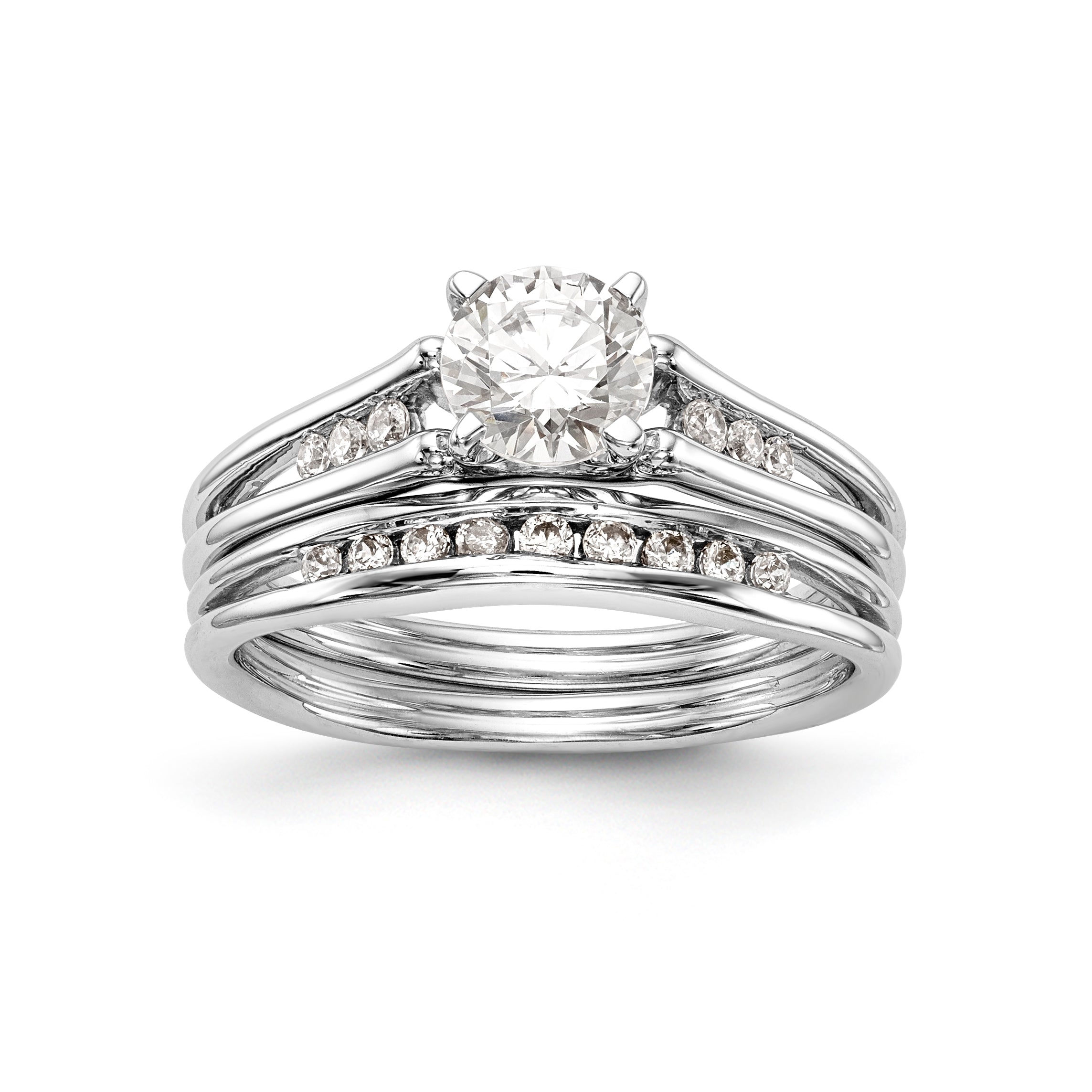 14K White Gold Diamond Peg Set CZ Engagement Ring