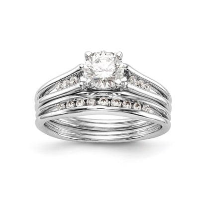 14K White Gold Diamond Peg Set CZ Engagement Ring