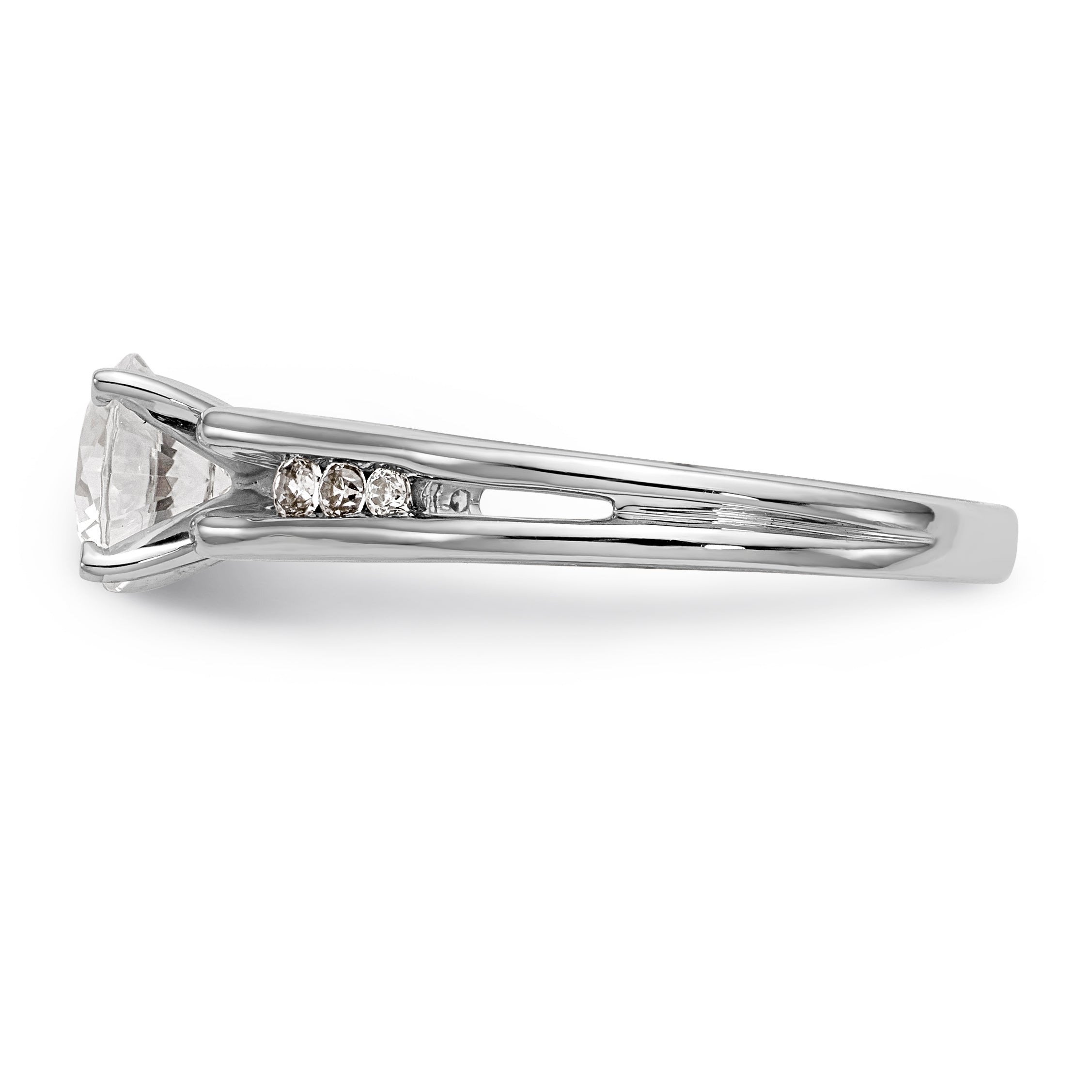 14K White Gold Diamond Peg Set CZ Engagement Ring