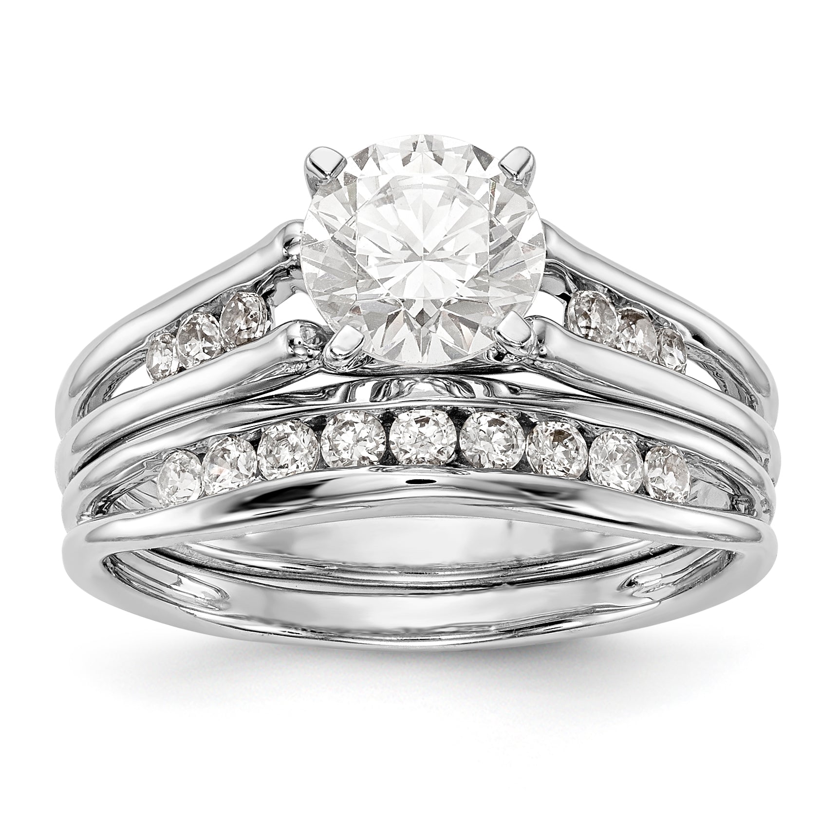 14K White Gold Diamond Peg Set CZ Engagement Ring