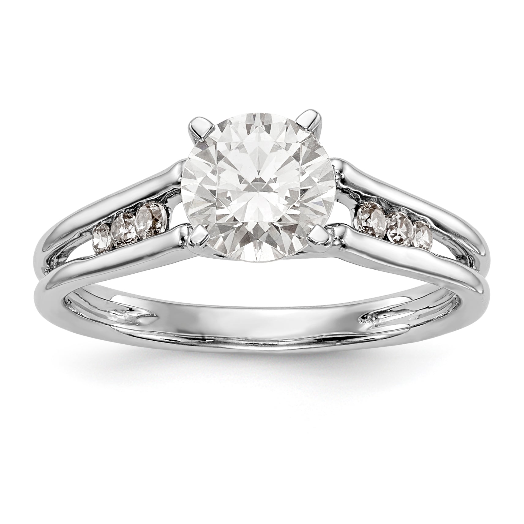 14K White Gold Diamond Peg Set CZ Engagement Ring
