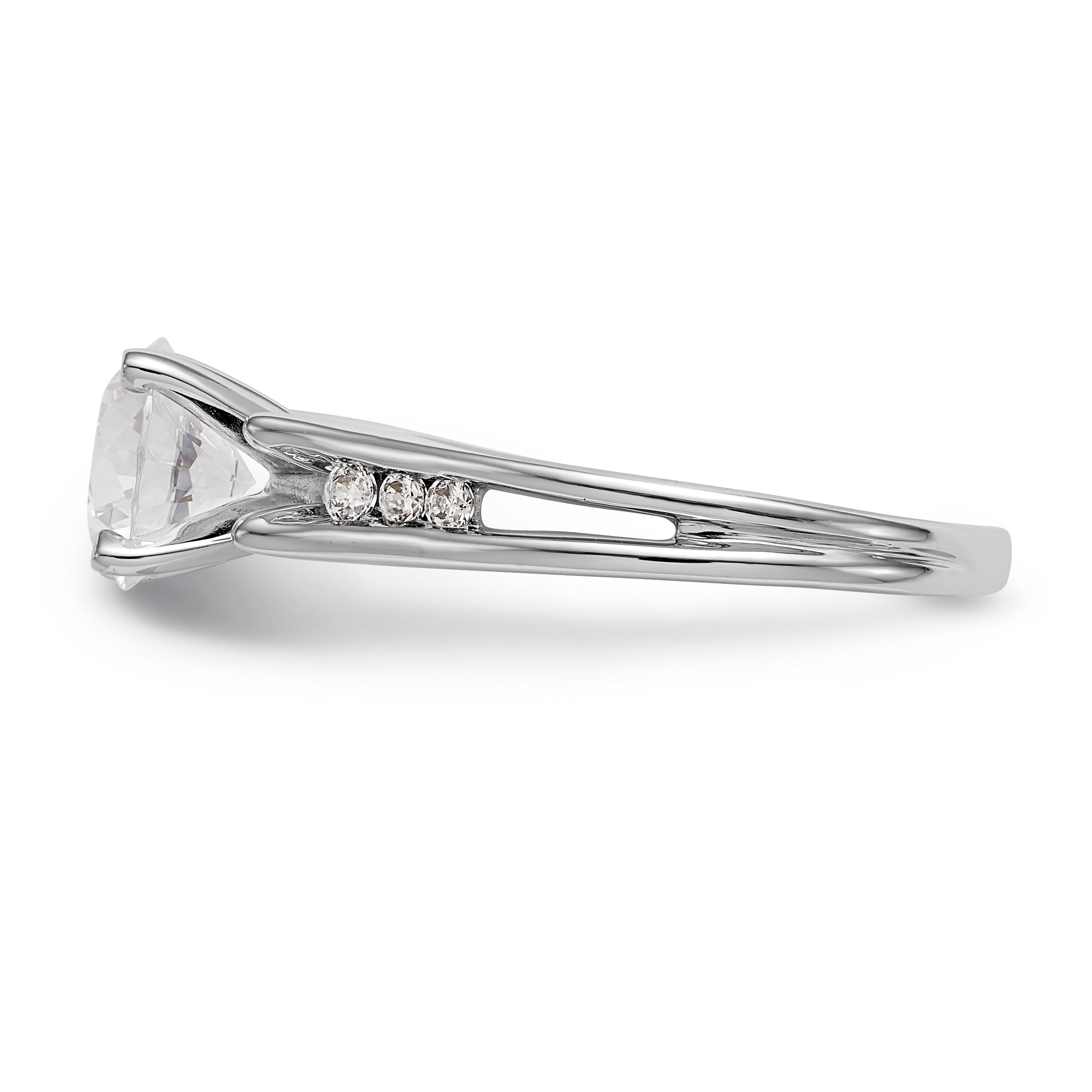 14K White Gold Diamond Peg Set CZ Engagement Ring