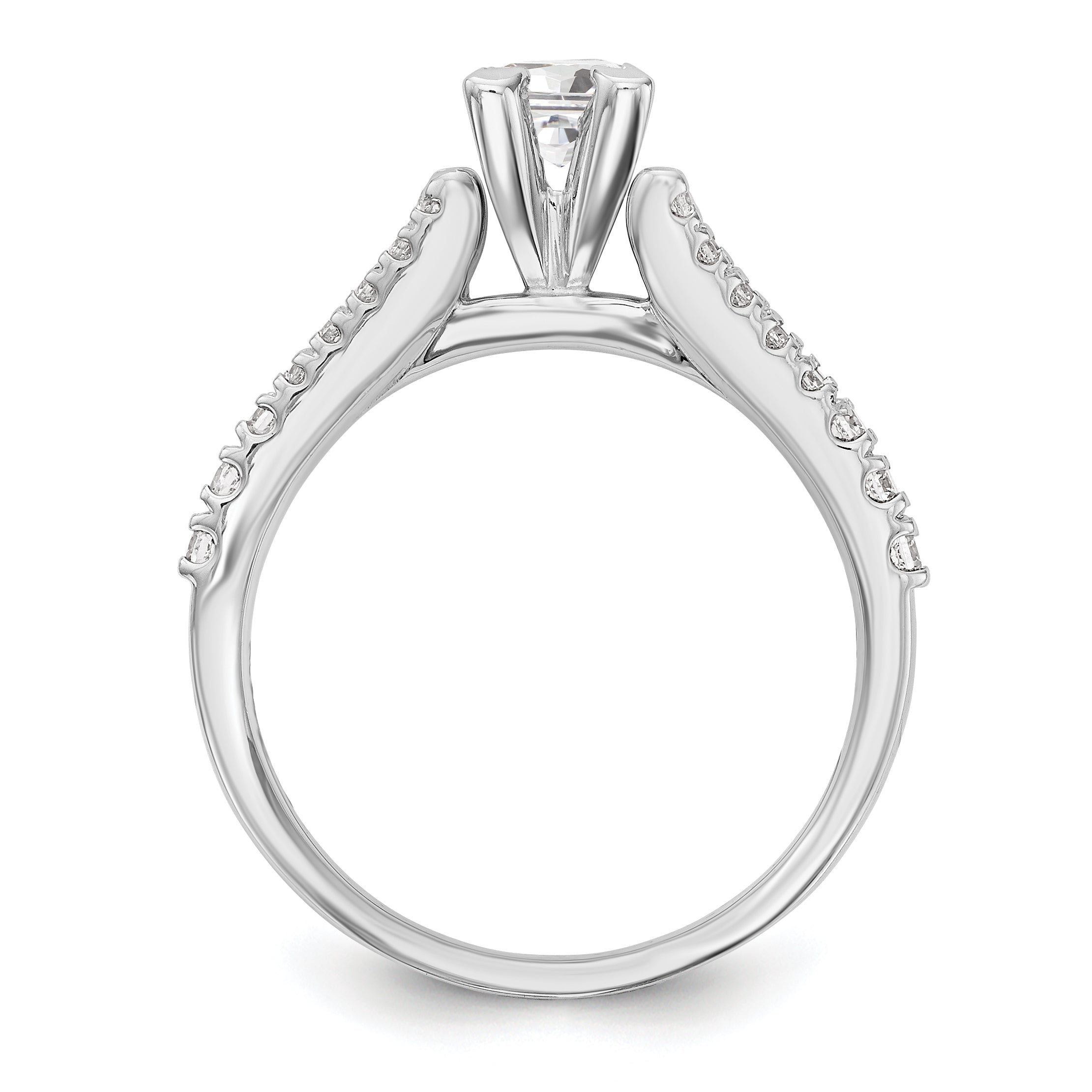 14K White Gold Diamond Peg Set CZ Engagement Ring