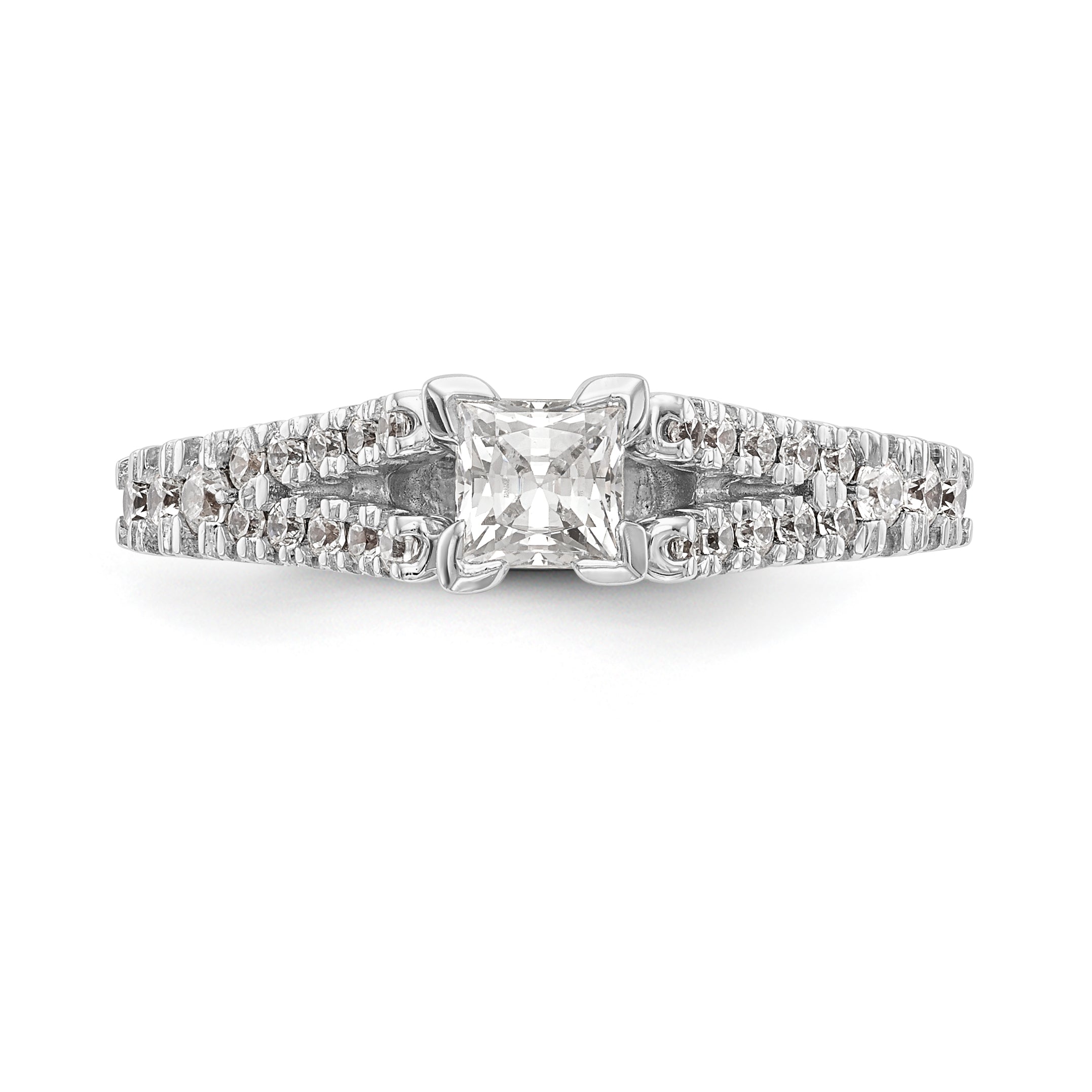 14K White Gold Diamond Peg Set CZ Engagement Ring