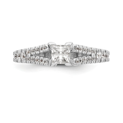 14K White Gold Diamond Peg Set CZ Engagement Ring