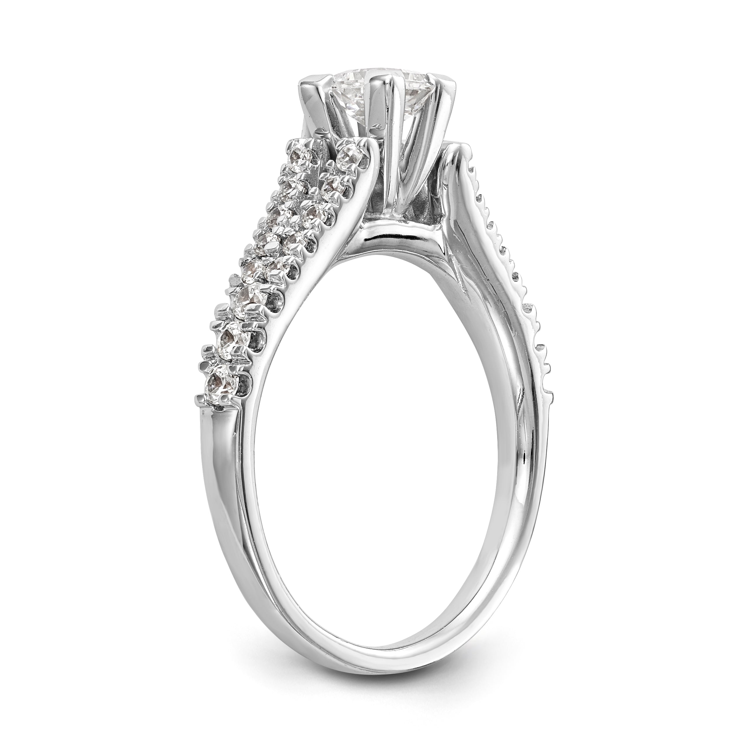14K White Gold Diamond Peg Set CZ Engagement Ring