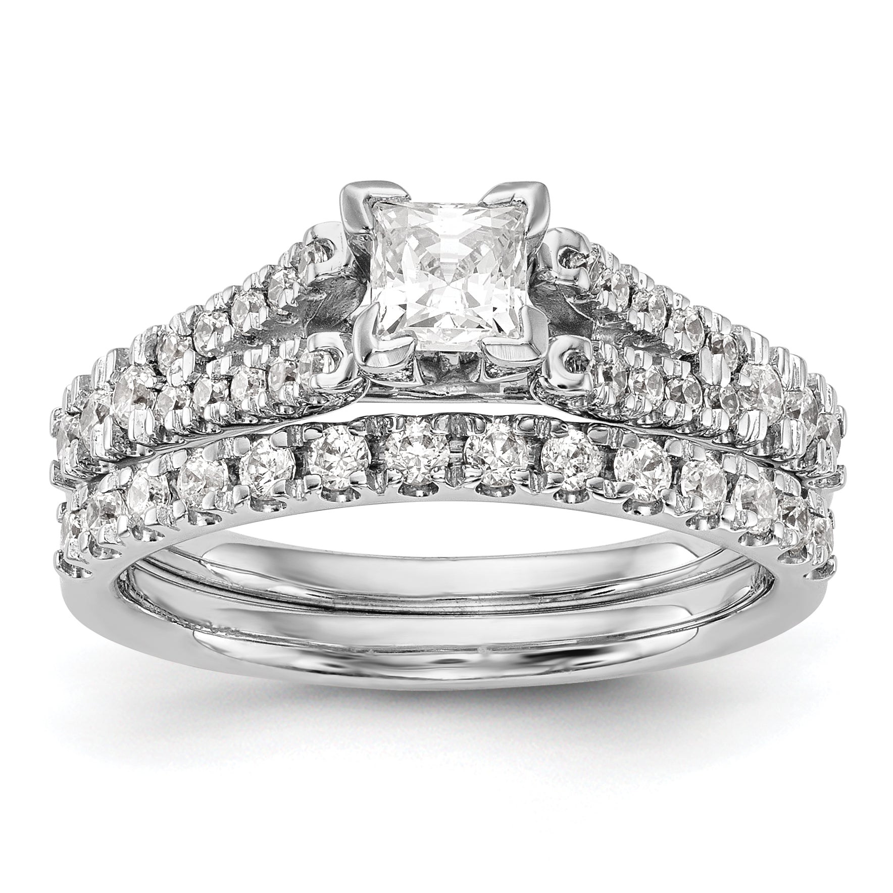 14K White Gold Diamond Peg Set CZ Engagement Ring