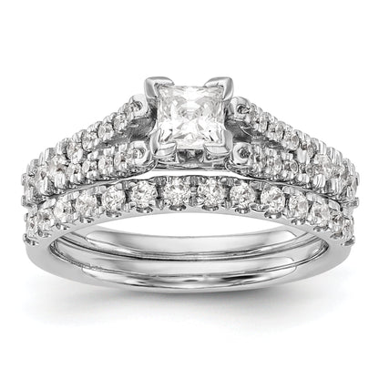 14K White Gold Diamond Peg Set CZ Engagement Ring