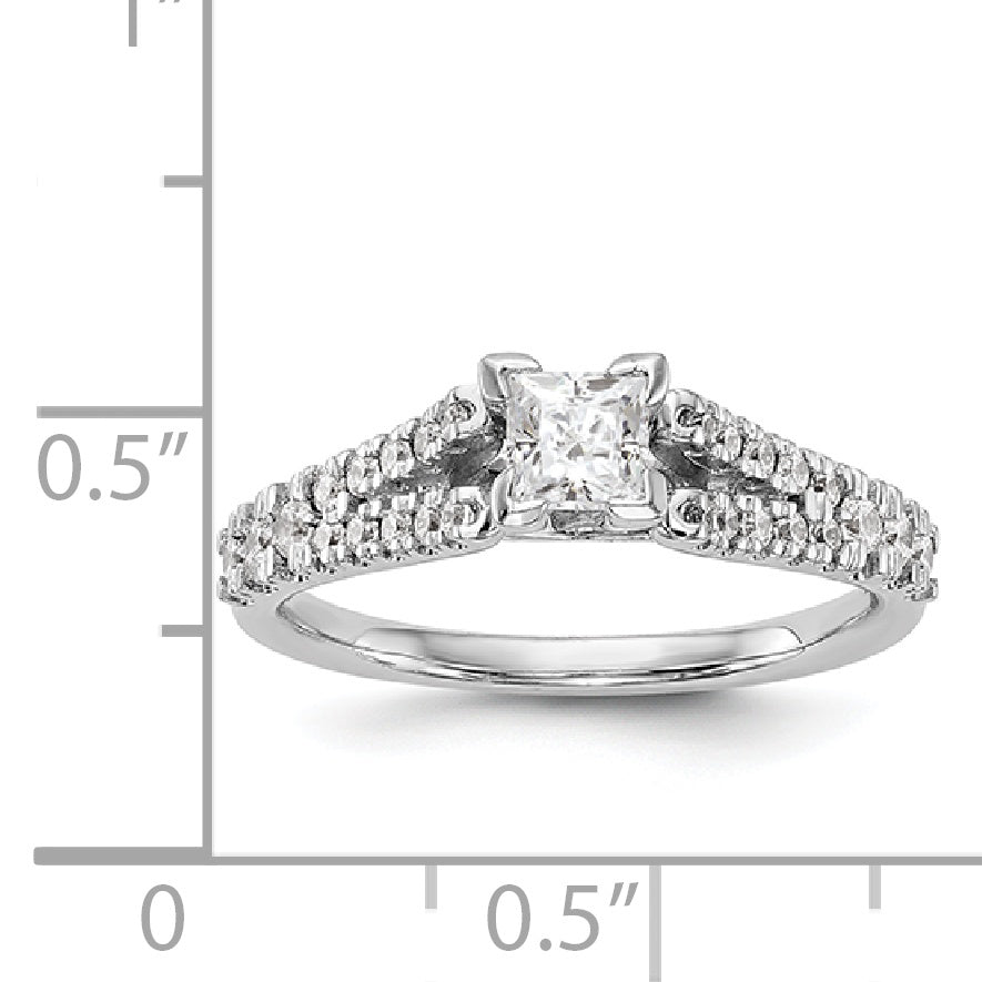 14K White Gold Diamond Peg Set CZ Engagement Ring