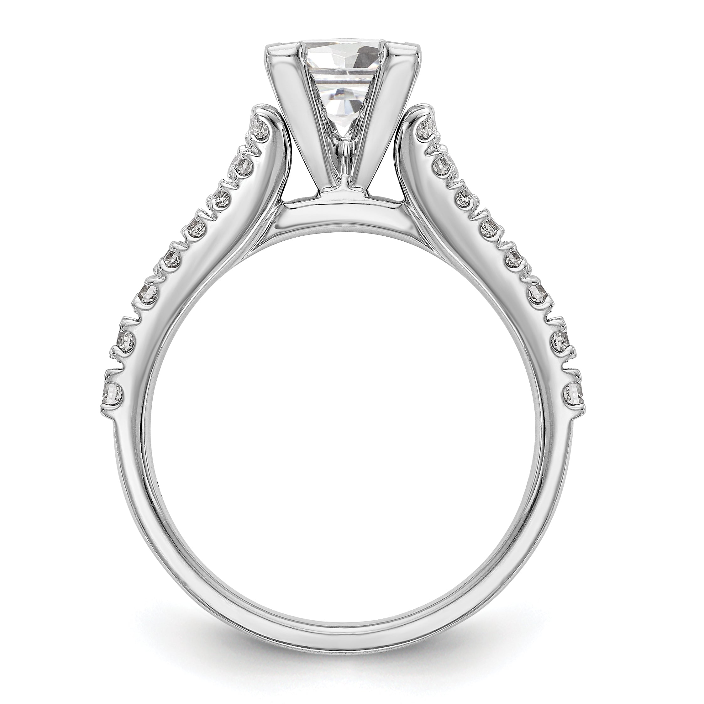 14K White Gold Diamond Peg Set CZ Engagement Ring