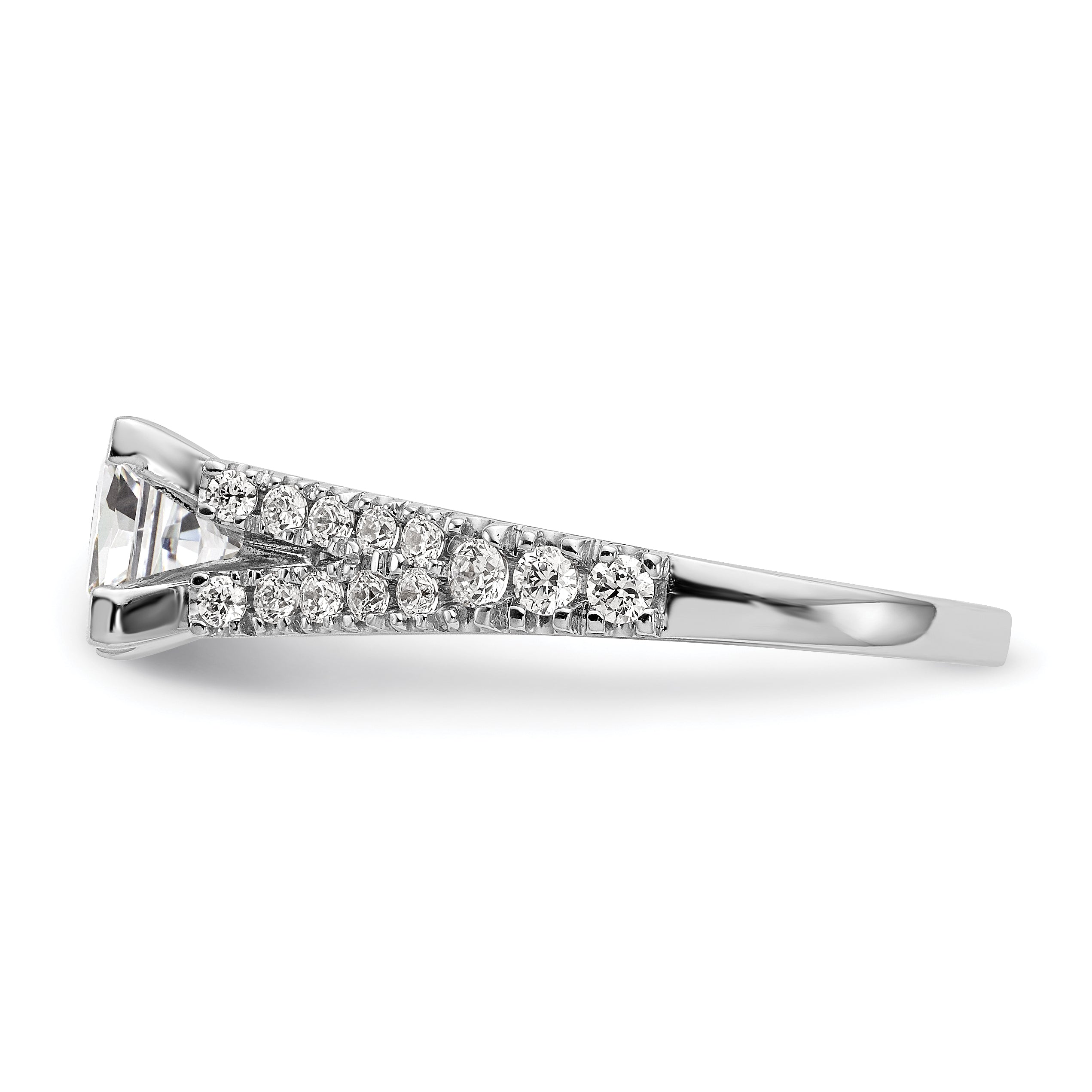 14K White Gold Diamond Peg Set CZ Engagement Ring