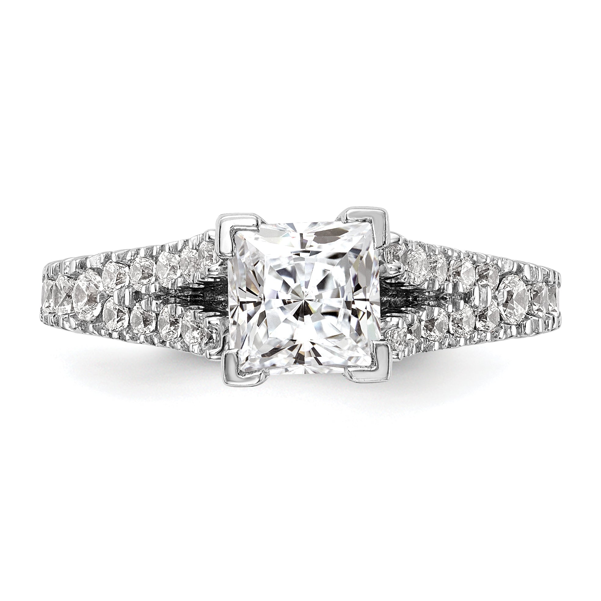 14K White Gold Diamond Peg Set CZ Engagement Ring