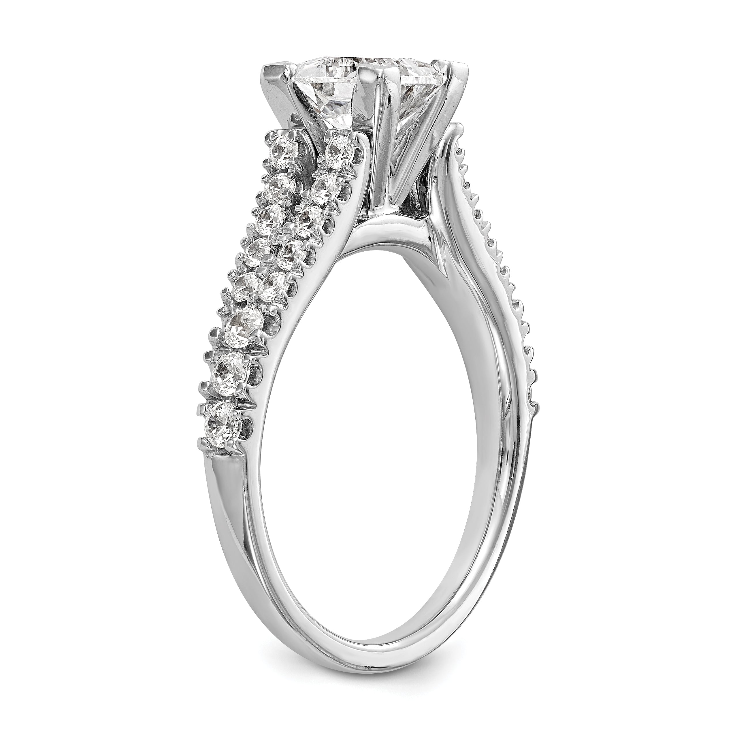 14K White Gold Diamond Peg Set CZ Engagement Ring