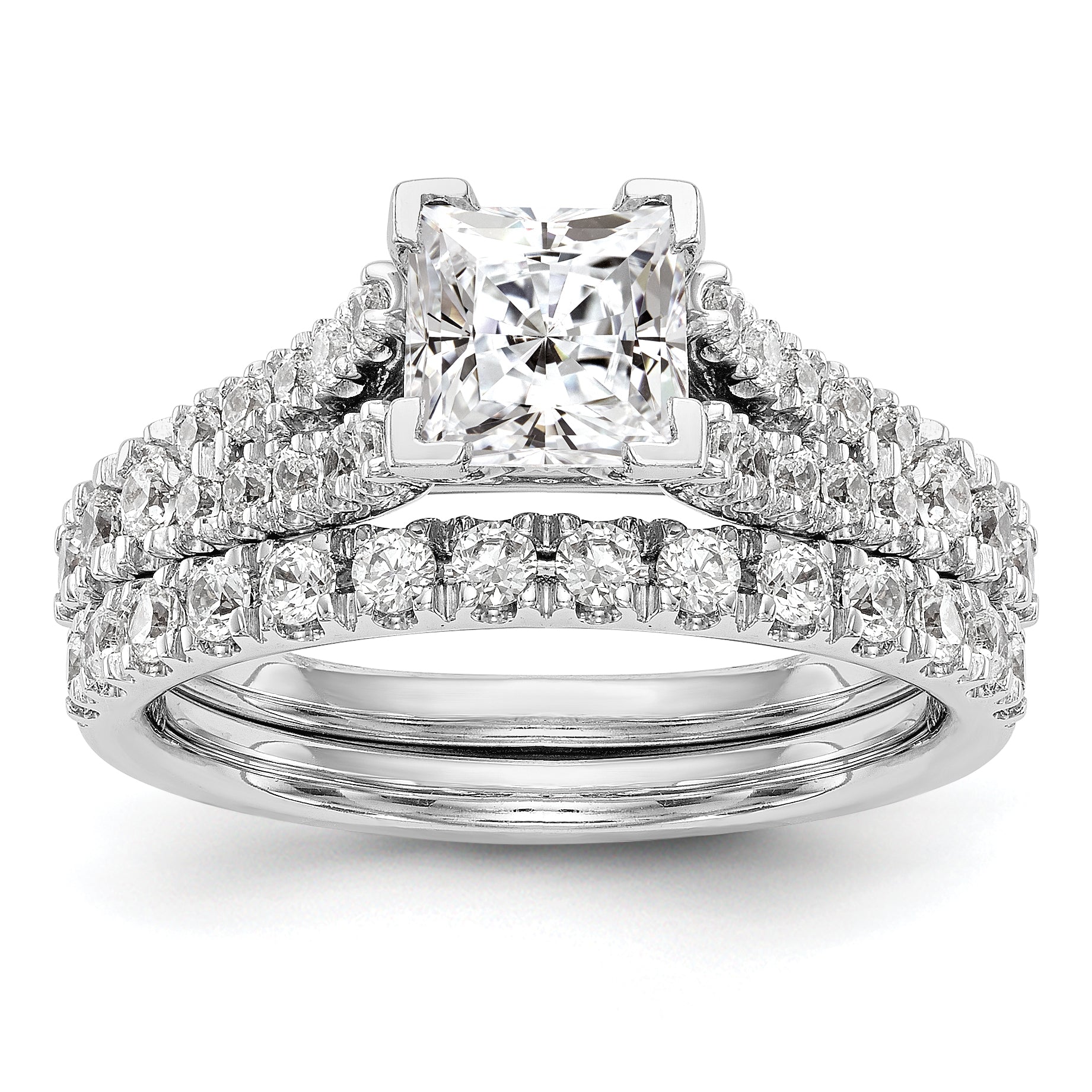 14K White Gold Diamond Peg Set CZ Engagement Ring