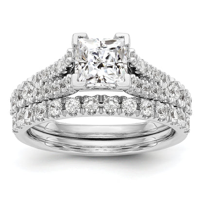 14K White Gold Diamond Peg Set CZ Engagement Ring
