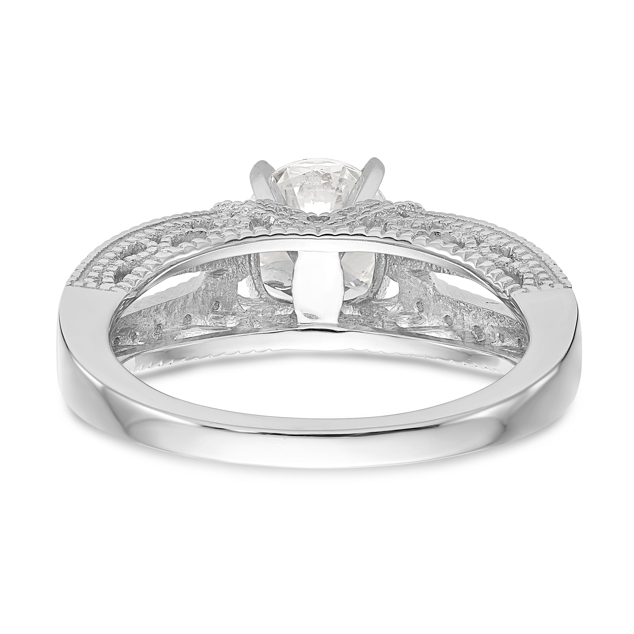 14K White Gold Diamond Peg Set CZ Engagement Ring