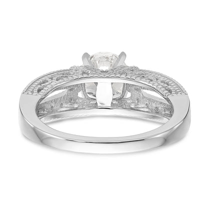 14K White Gold Diamond Peg Set CZ Engagement Ring