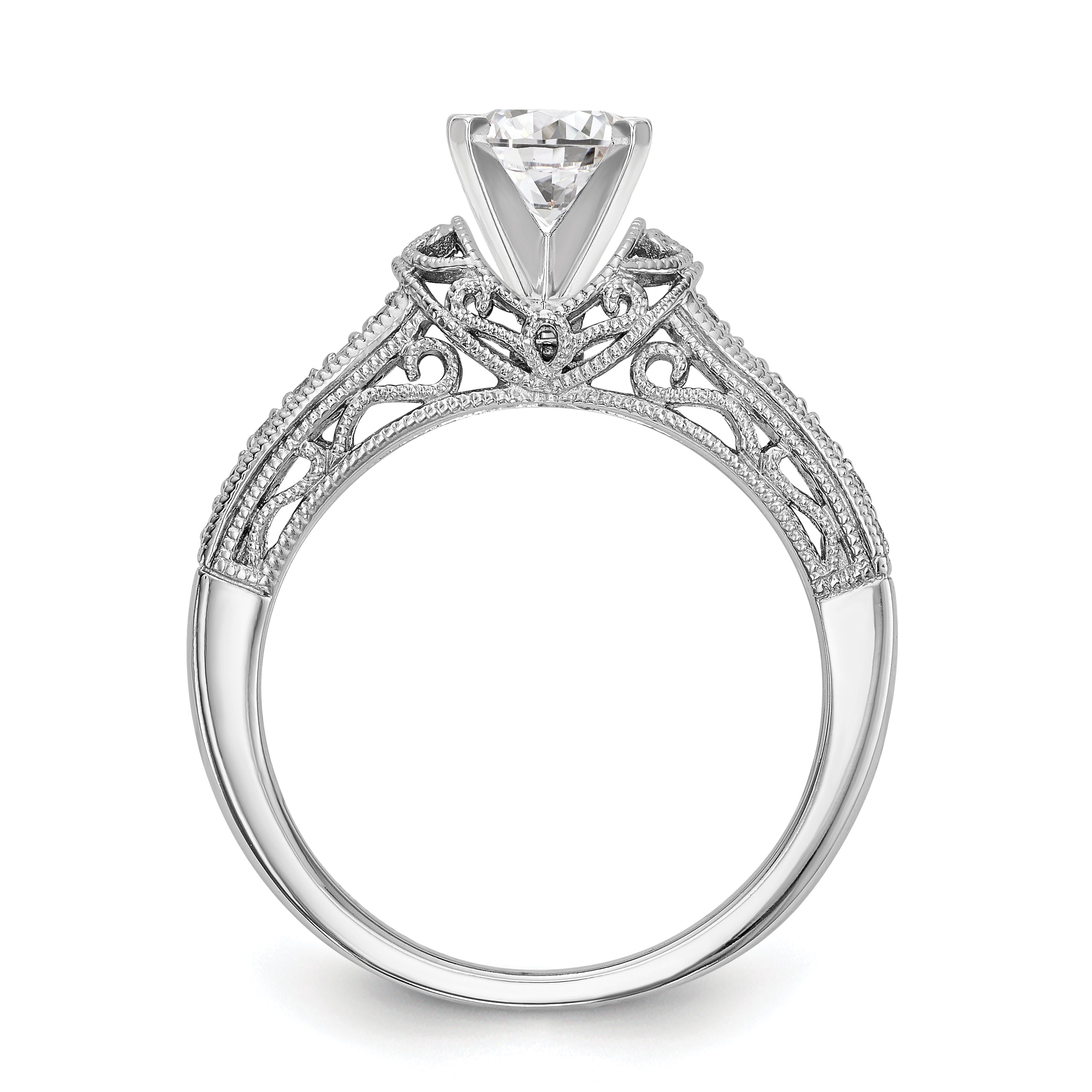 14K White Gold Diamond Peg Set CZ Engagement Ring