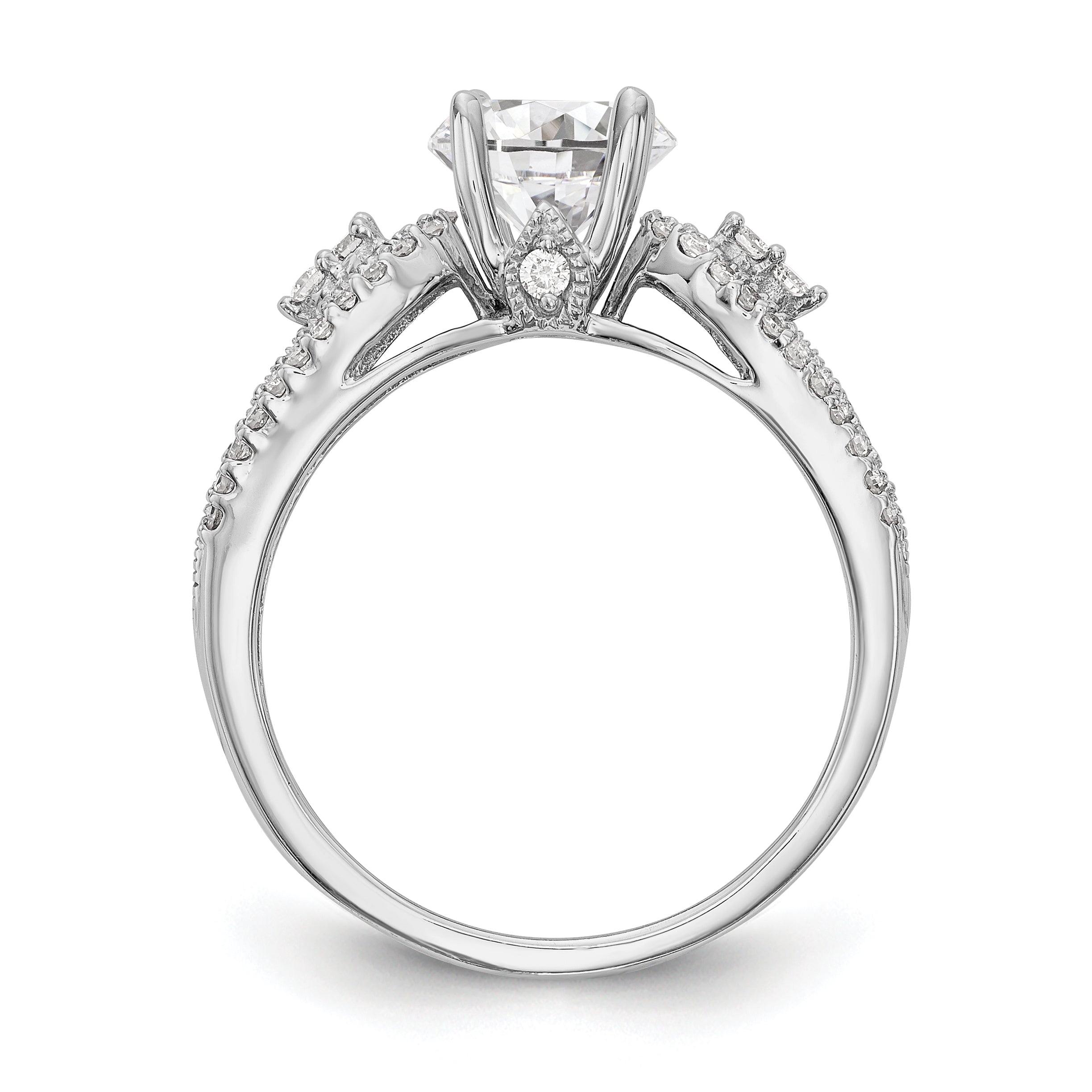 14K White Gold Diamond Peg Set CZ Engagement Ring