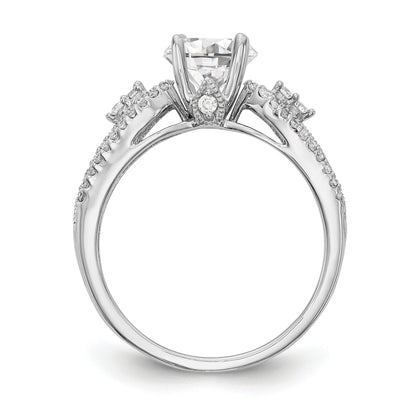 14K White Gold Diamond Peg Set CZ Engagement Ring