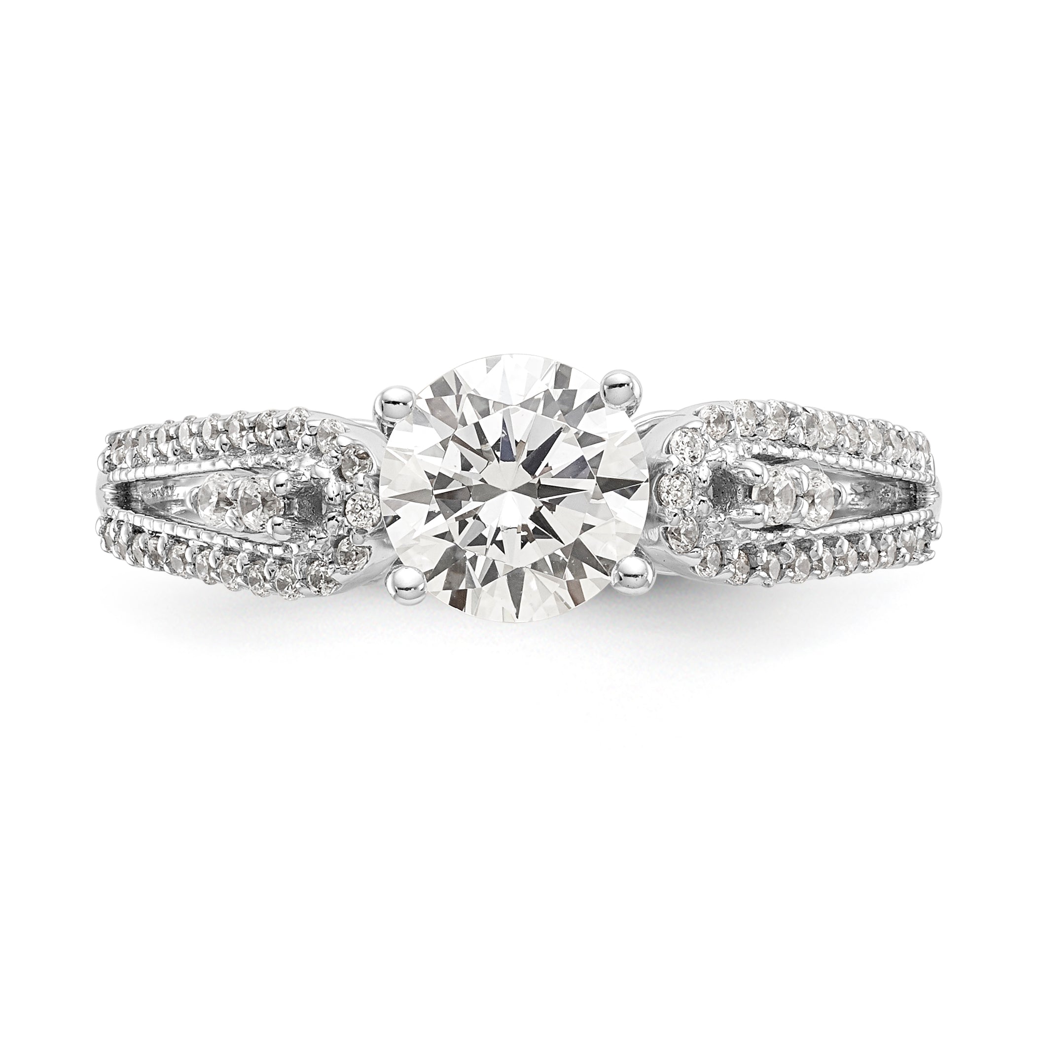 14K White Gold Diamond Peg Set CZ Engagement Ring