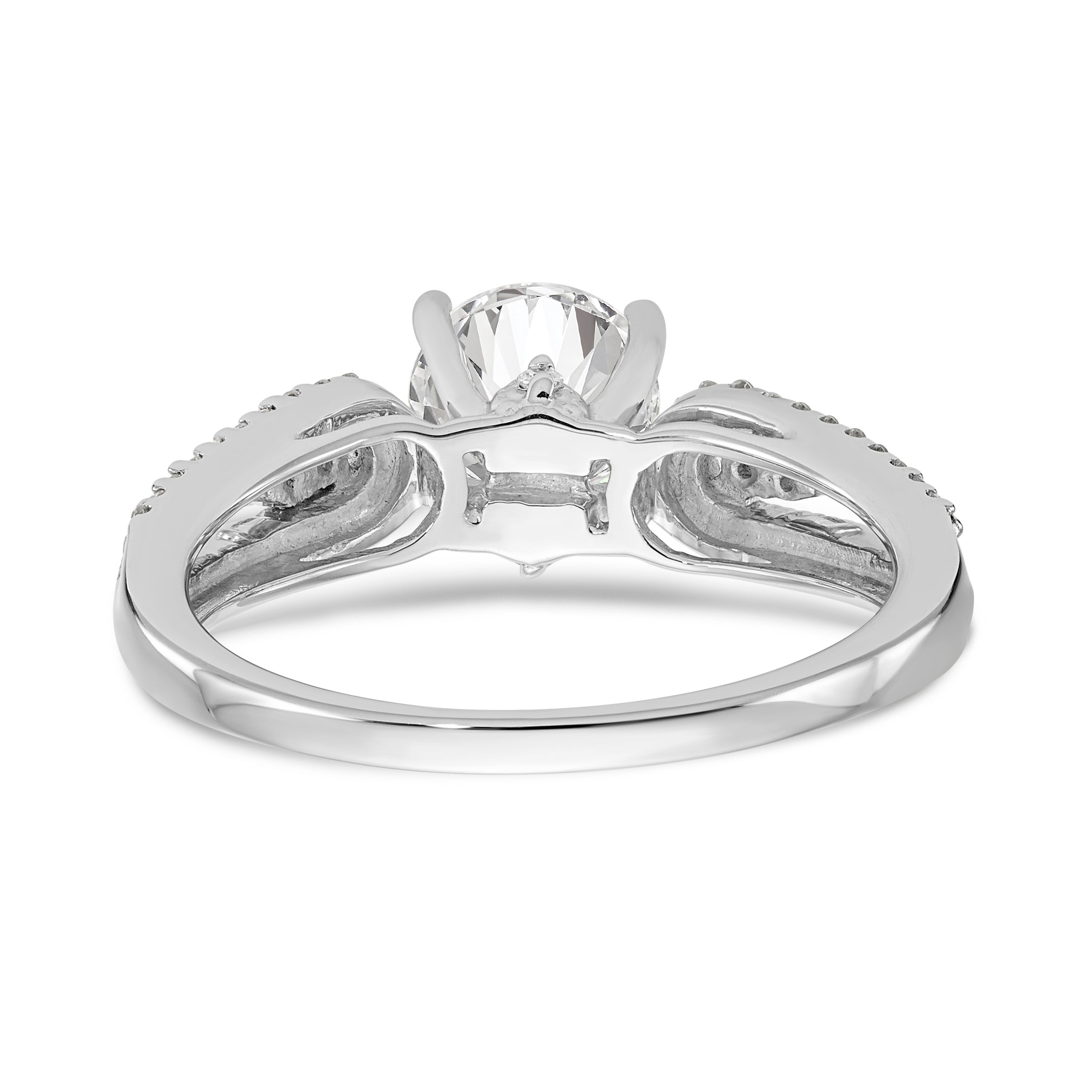 14K White Gold Diamond Peg Set CZ Engagement Ring