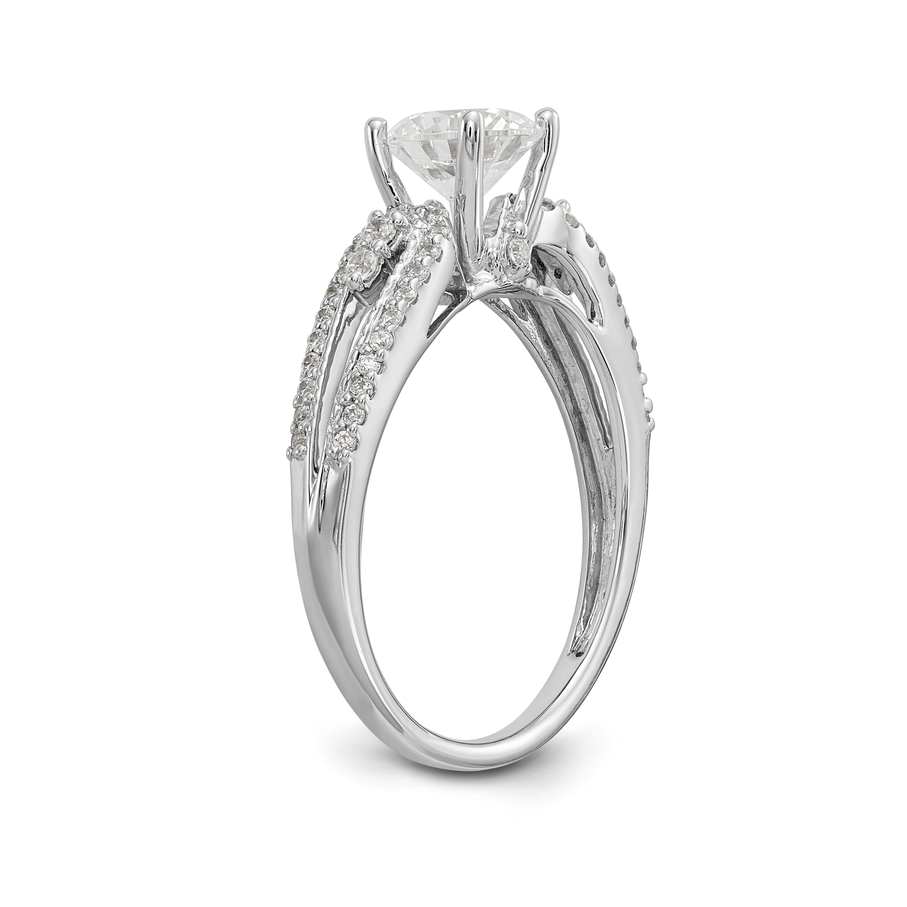 14K White Gold Diamond Peg Set CZ Engagement Ring