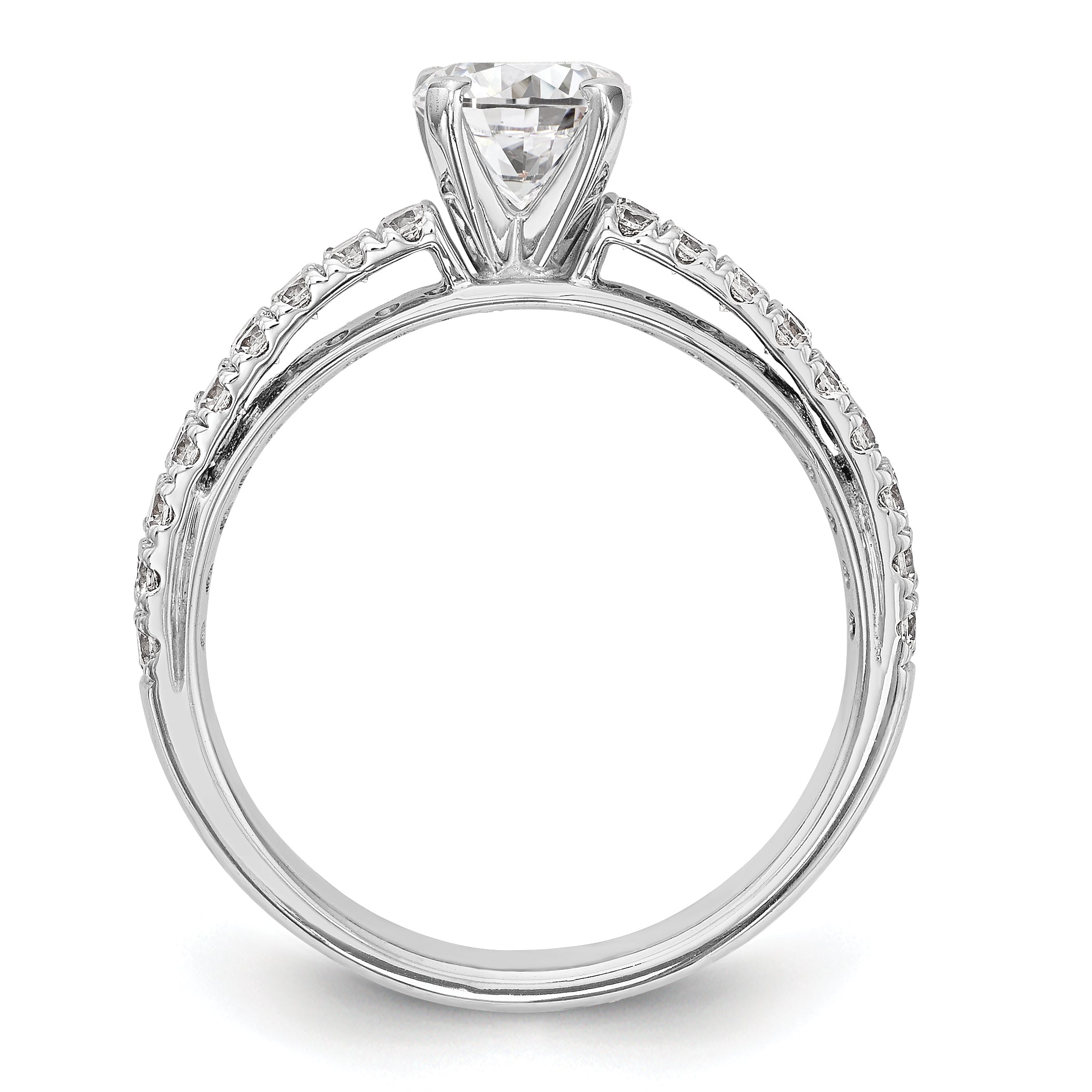 14K White Gold Diamond Peg Set CZ Engagement Ring