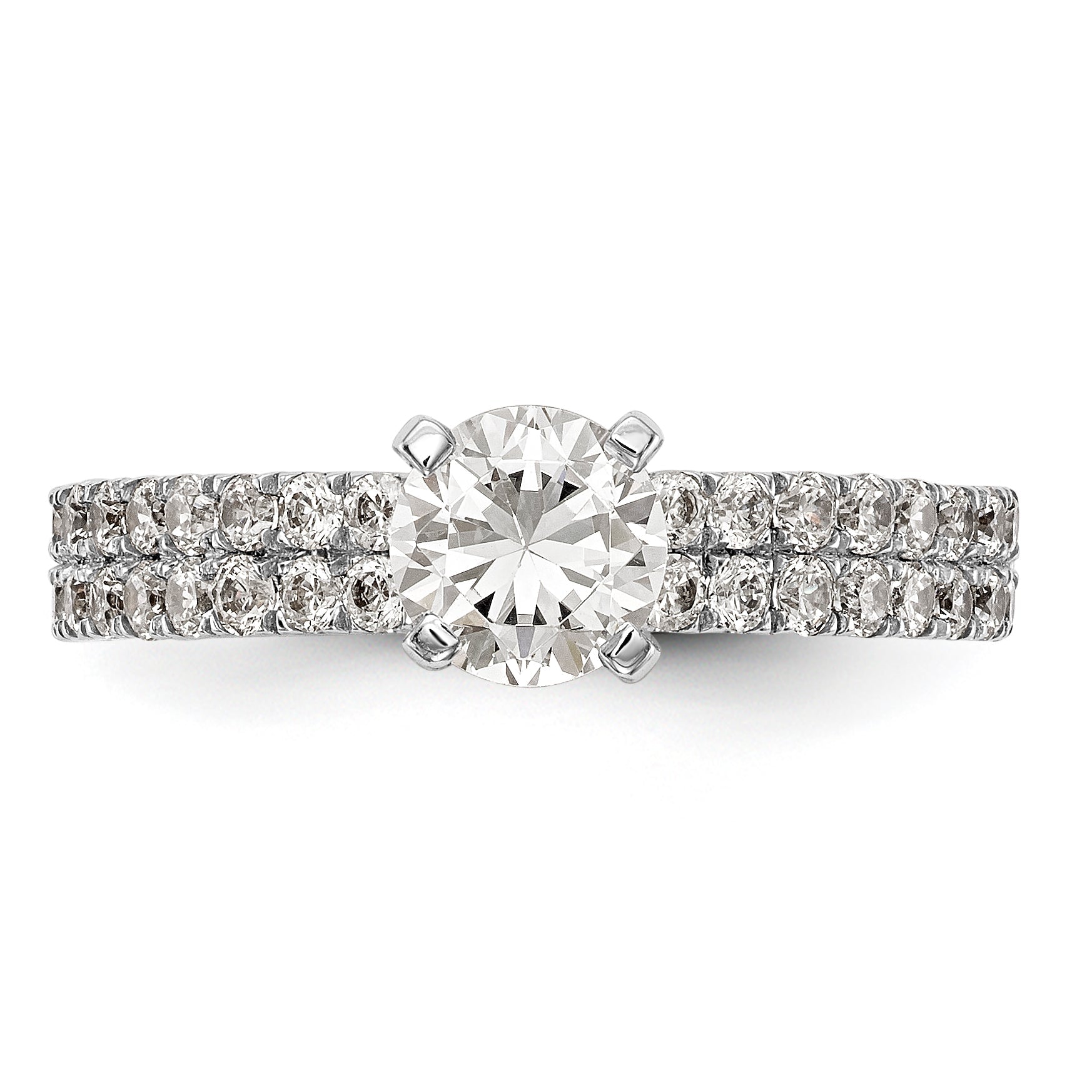 14K White Gold Diamond Peg Set CZ Engagement Ring