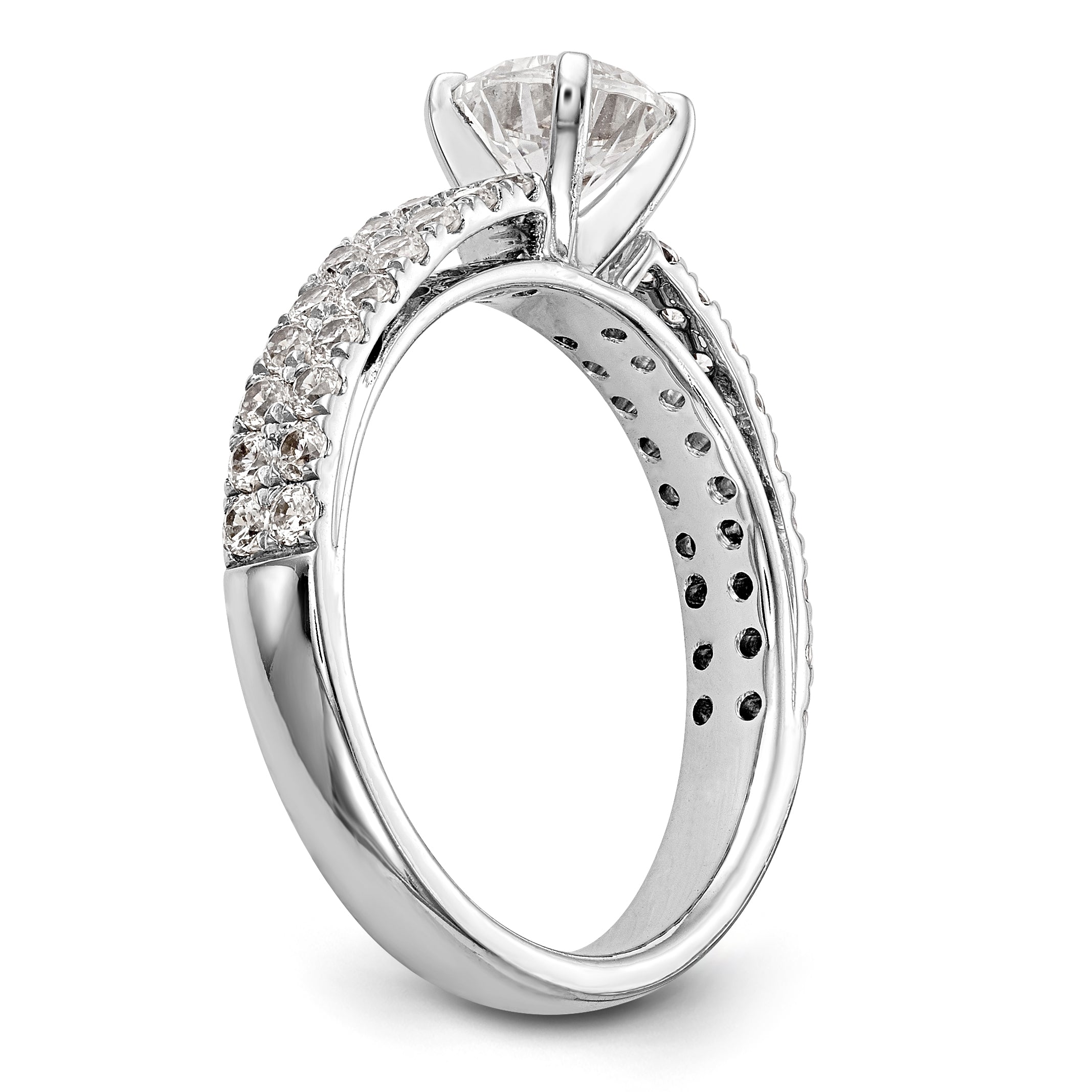 14K White Gold Diamond Peg Set CZ Engagement Ring