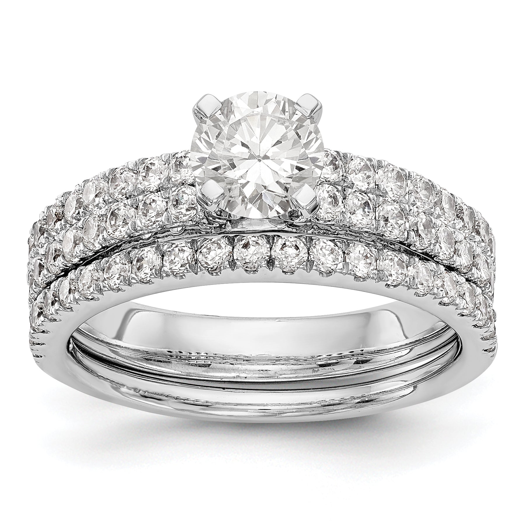14K White Gold Diamond Peg Set CZ Engagement Ring