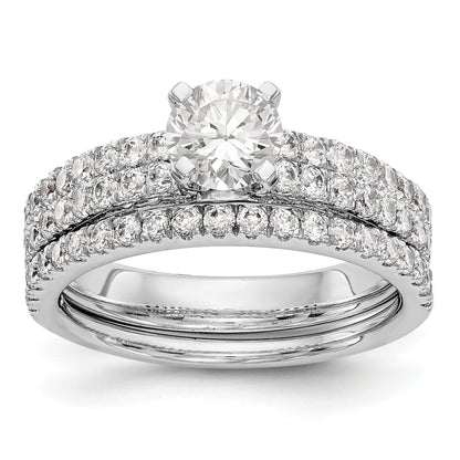 14K White Gold Diamond Peg Set CZ Engagement Ring