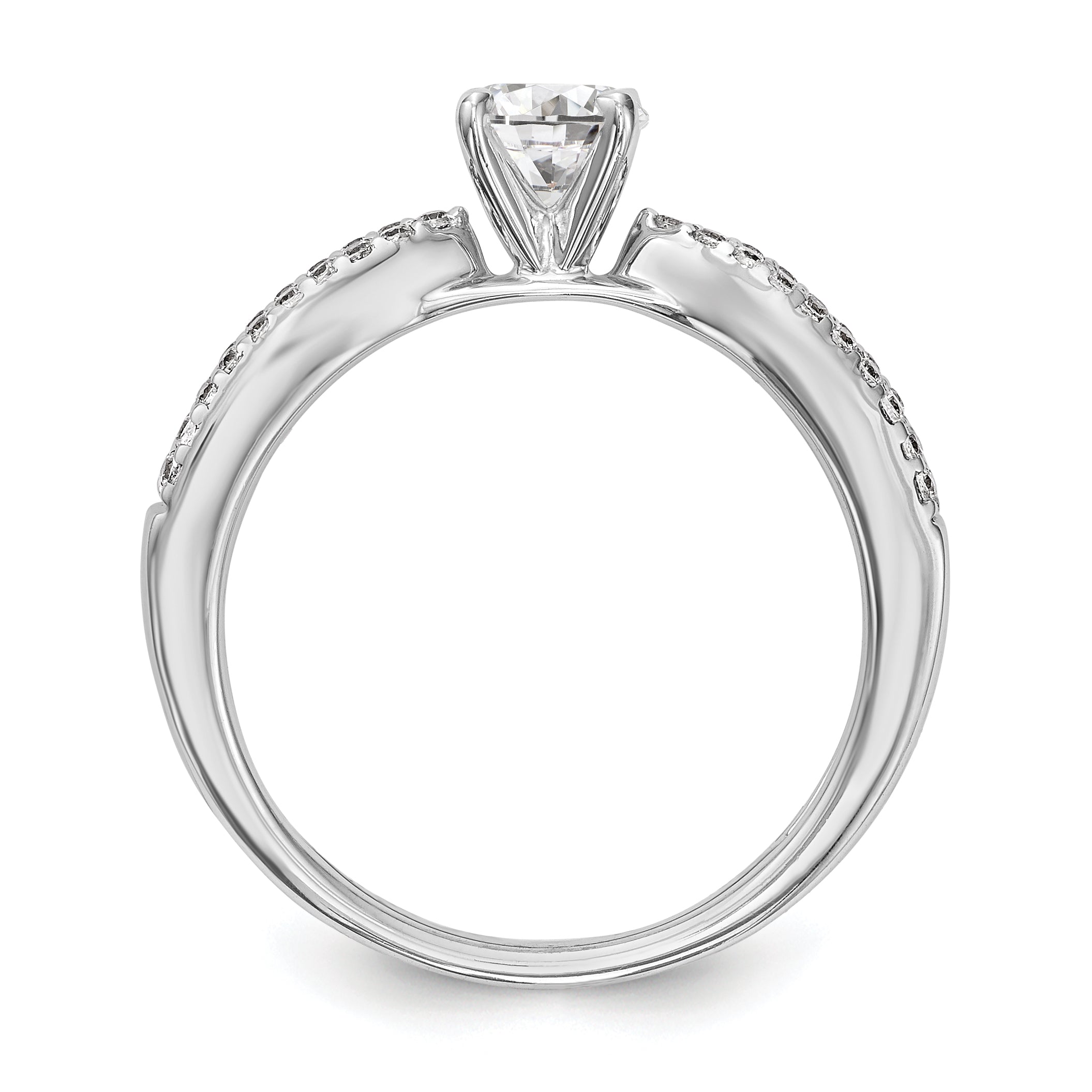 14K White Gold Diamond Peg Set CZ Engagement Ring