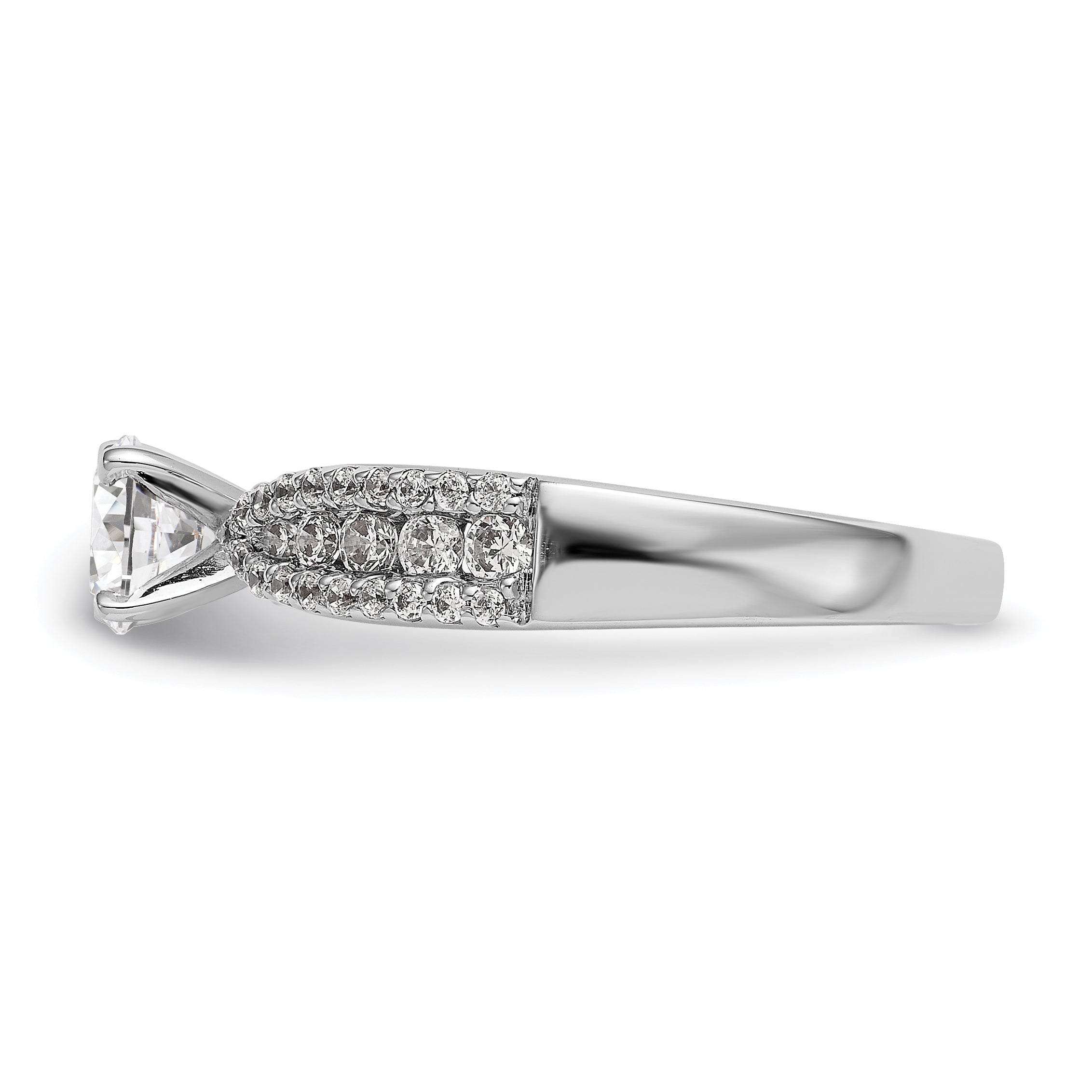 14K White Gold Diamond Peg Set CZ Engagement Ring