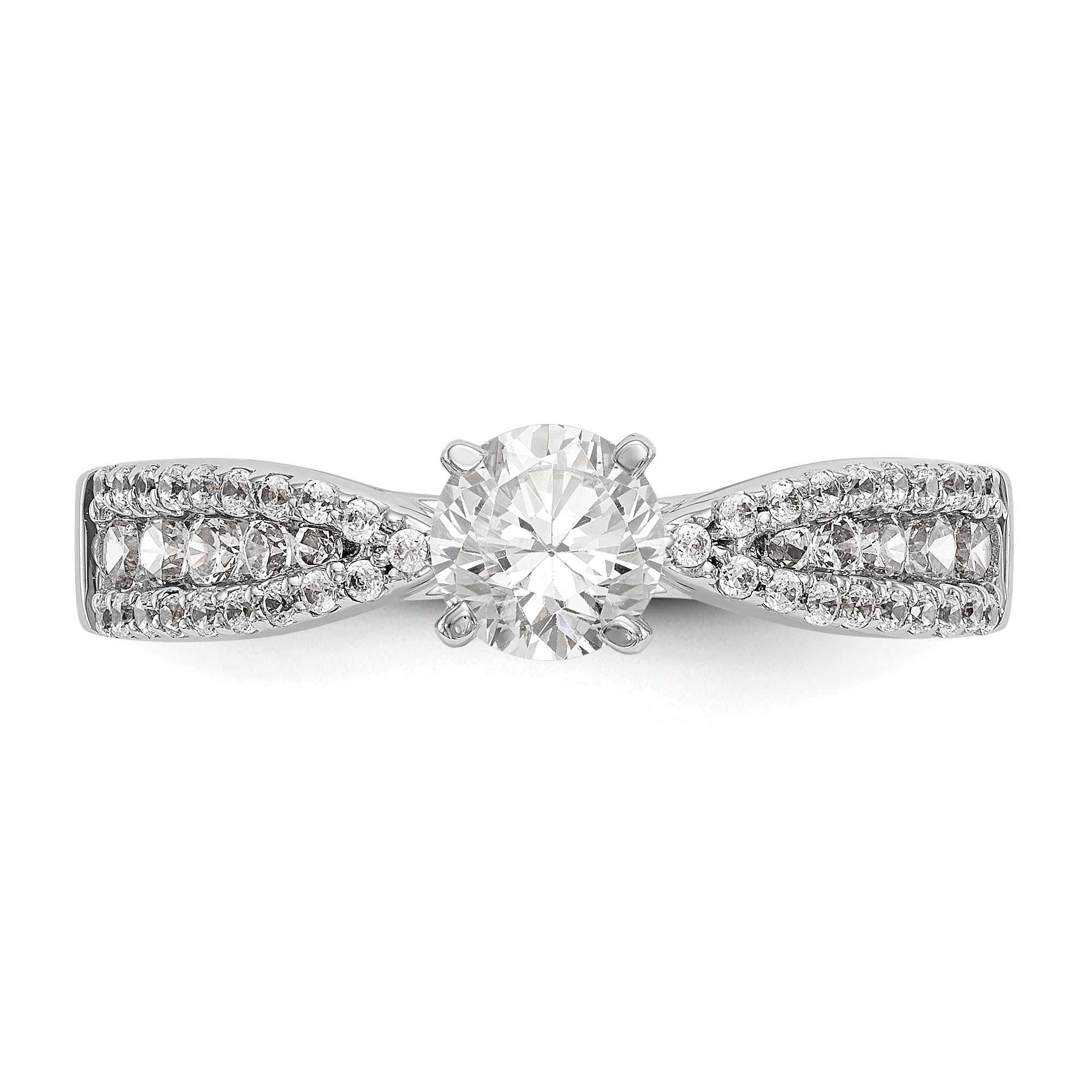 14K White Gold Diamond Peg Set CZ Engagement Ring
