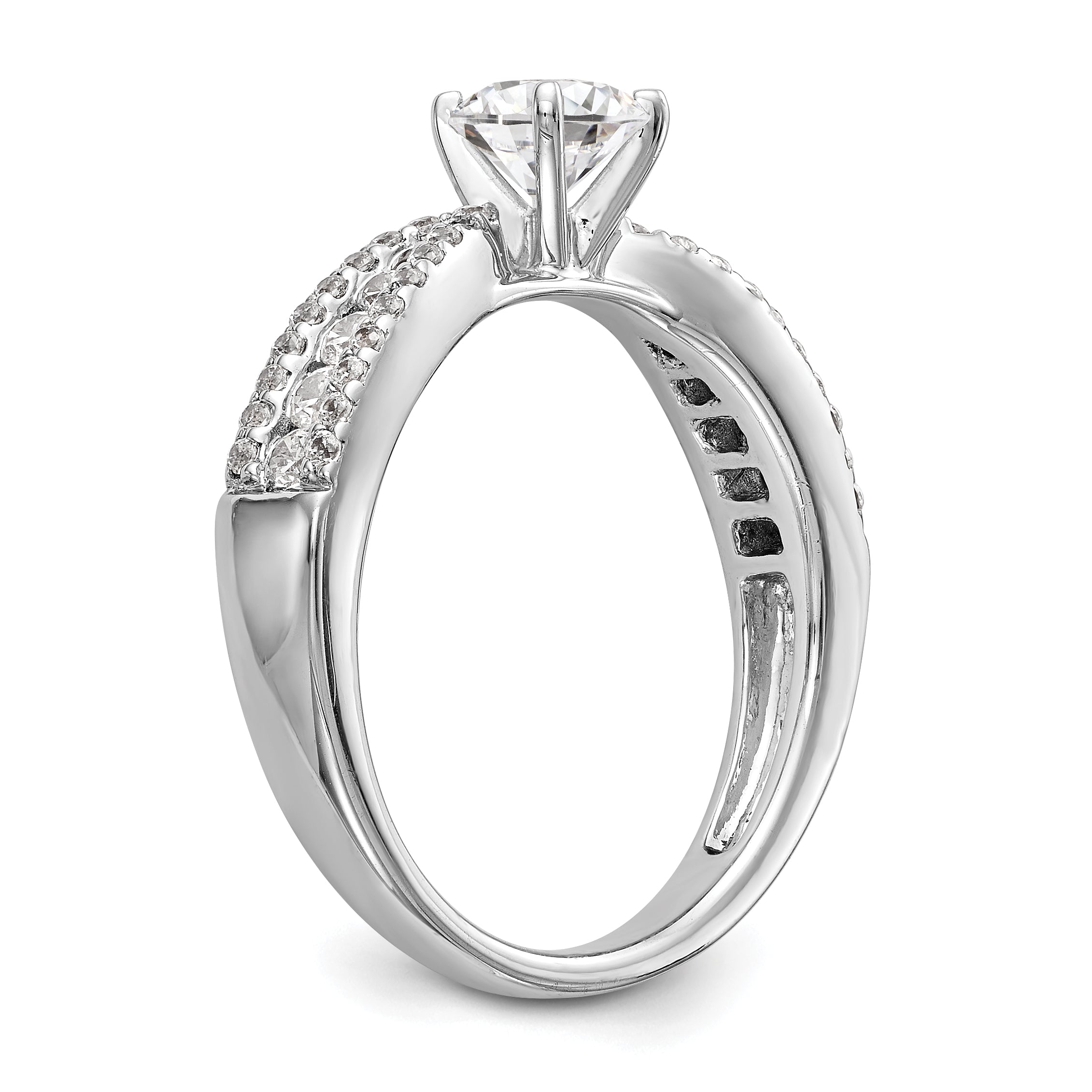 14K White Gold Diamond Peg Set CZ Engagement Ring
