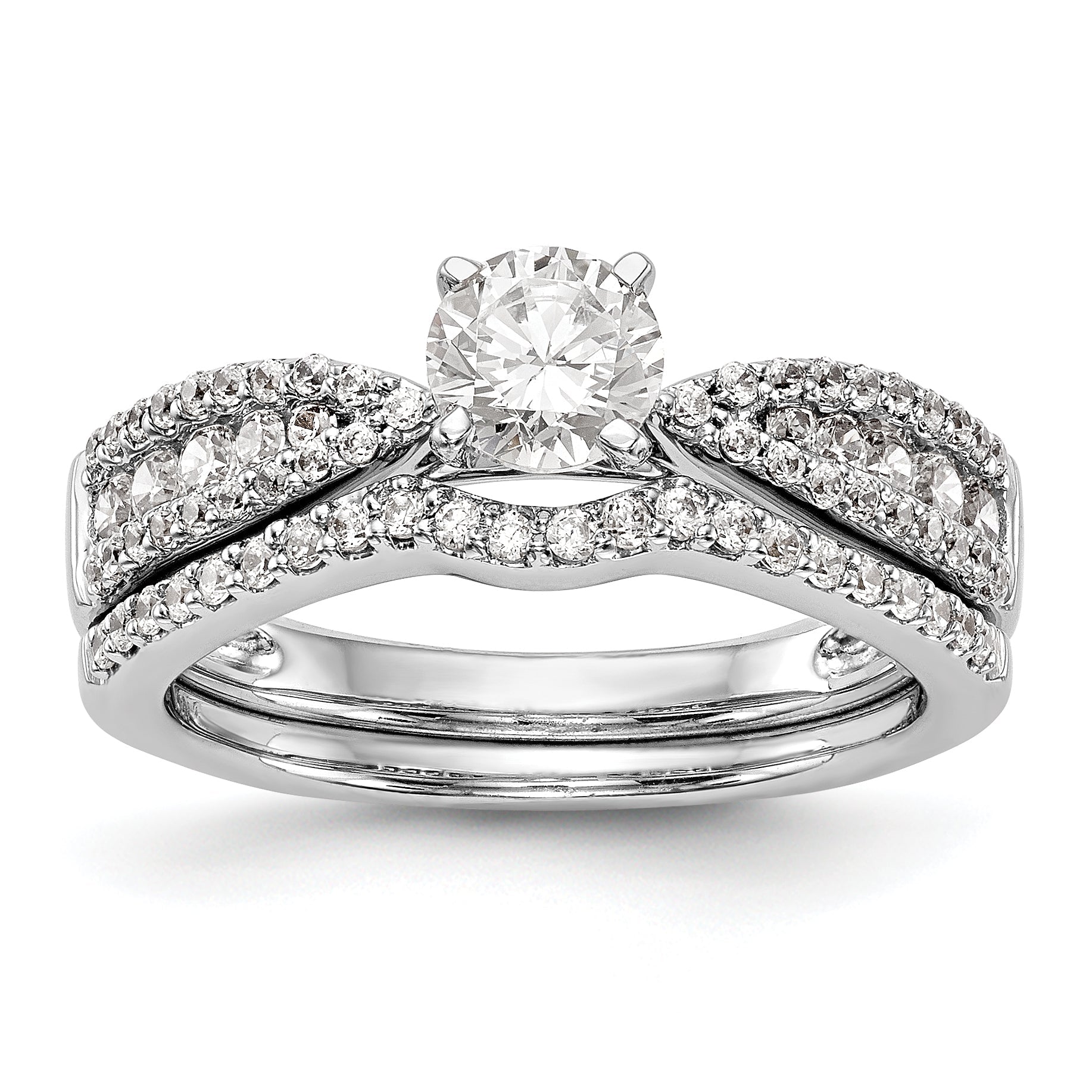 14K White Gold Diamond Peg Set CZ Engagement Ring