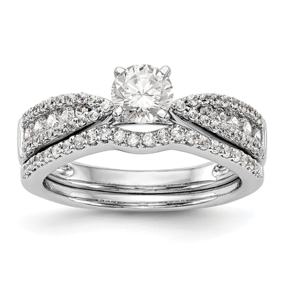 14K White Gold Diamond Peg Set CZ Engagement Ring
