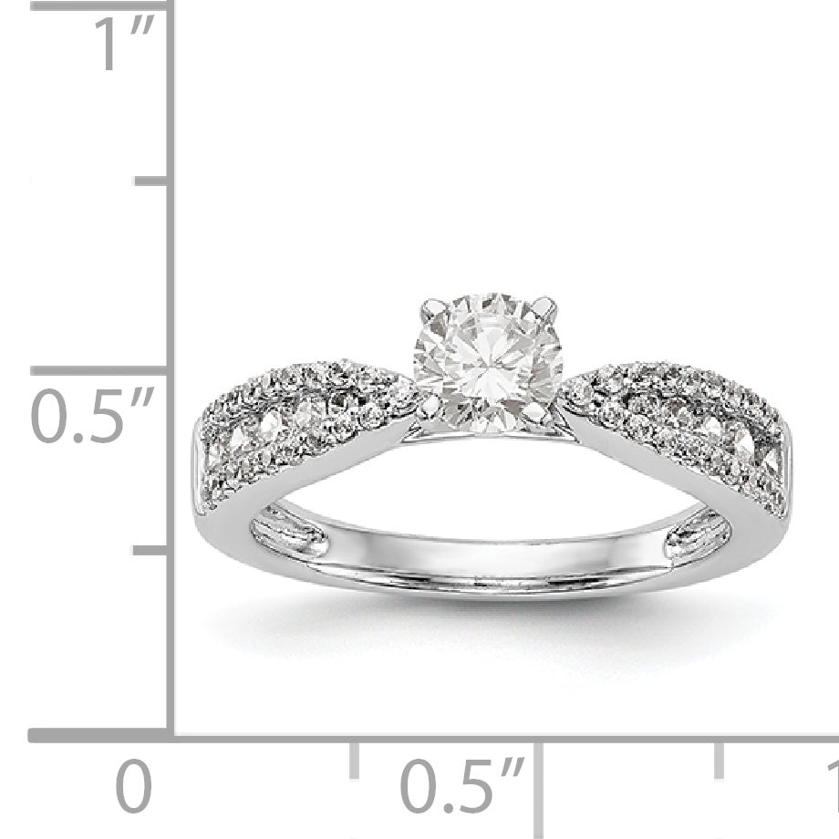 14K White Gold Diamond Peg Set CZ Engagement Ring